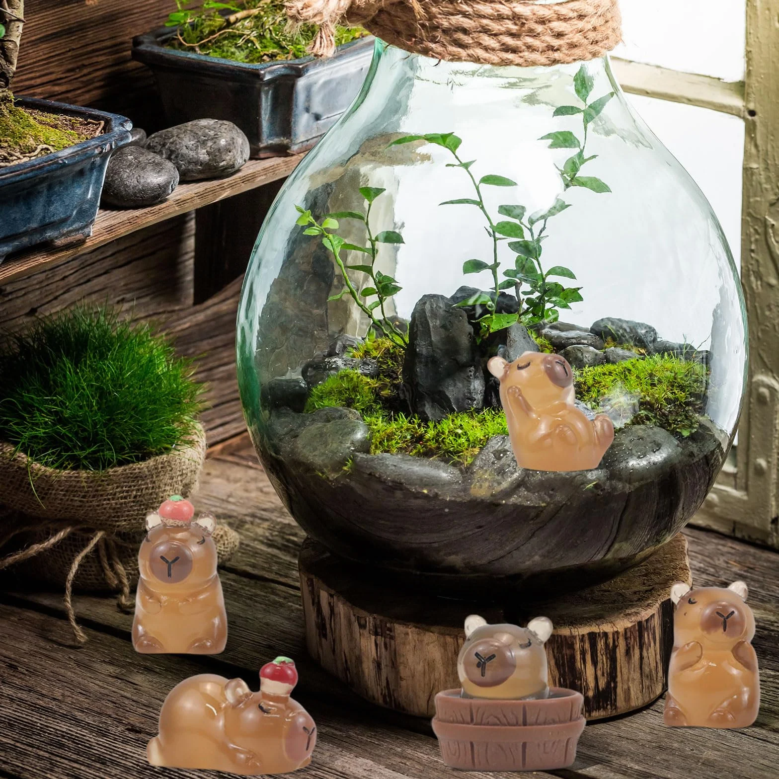 GlamRays Zestaw 30 świecących minifigurek kapibara z żywicy świecąca kapibara mini zabawka prezenty biurko blat do użytku na zewnątrz dekoracja rzemieślnicza