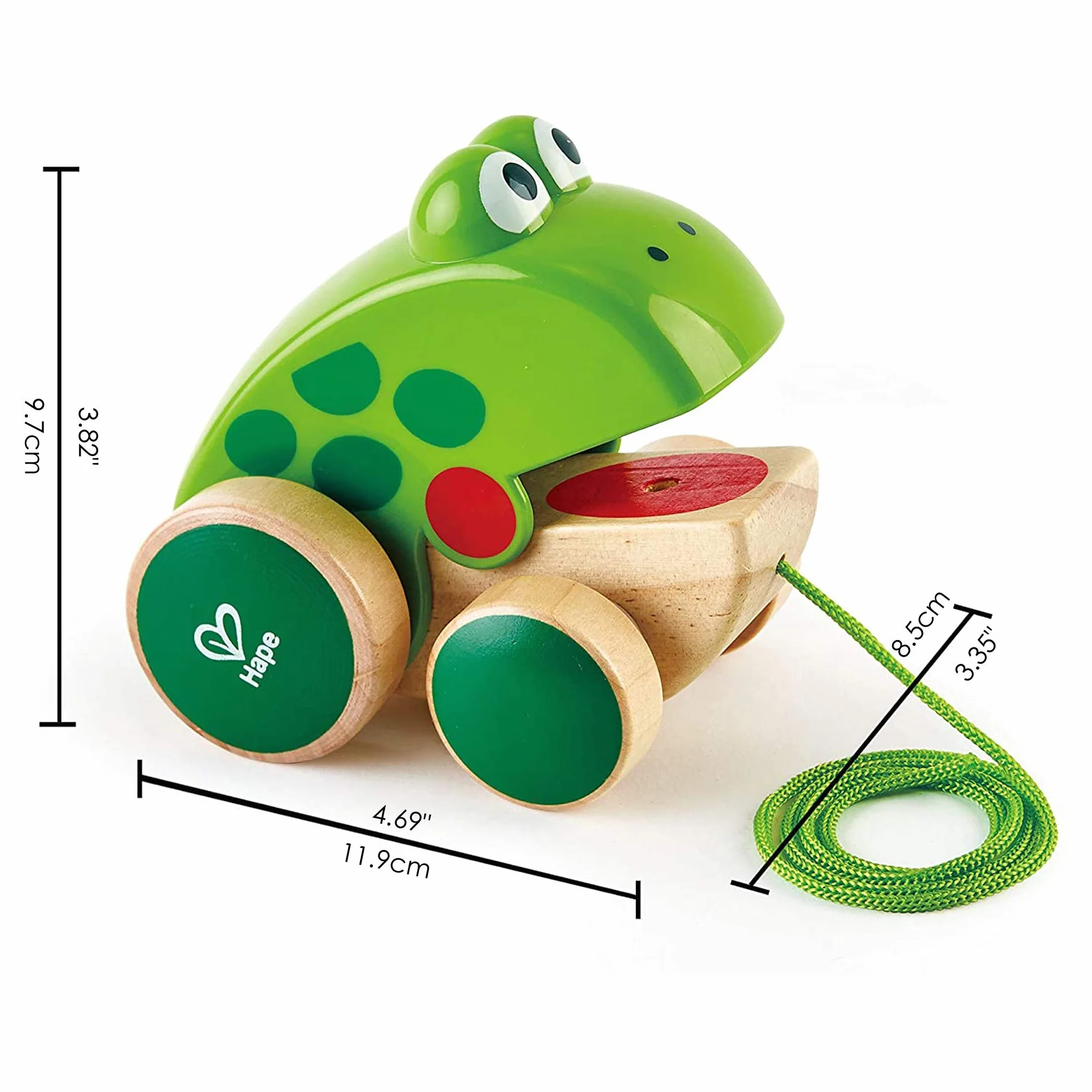 Hape Frog Pull Along, Wooden Frog Fly-Eating Pull Toddler Toy, Bright Colours