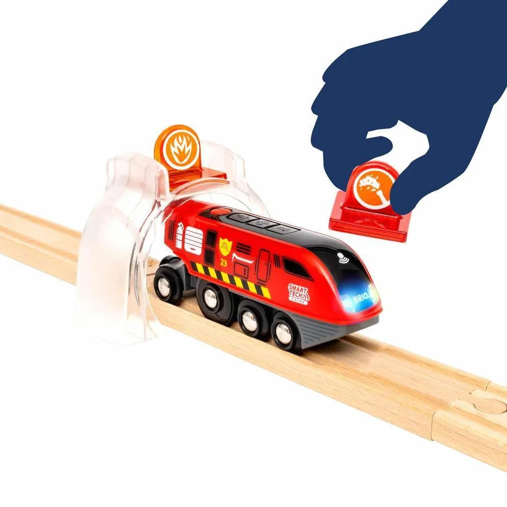 BRIO World – 36004 Smart Tech Sound Feuerwehreinsatz-Rettungsset | 41-teiliges Feuerwehrset mit batteriebetriebener Spielzeuglok für Kinder ab 3 Jahren