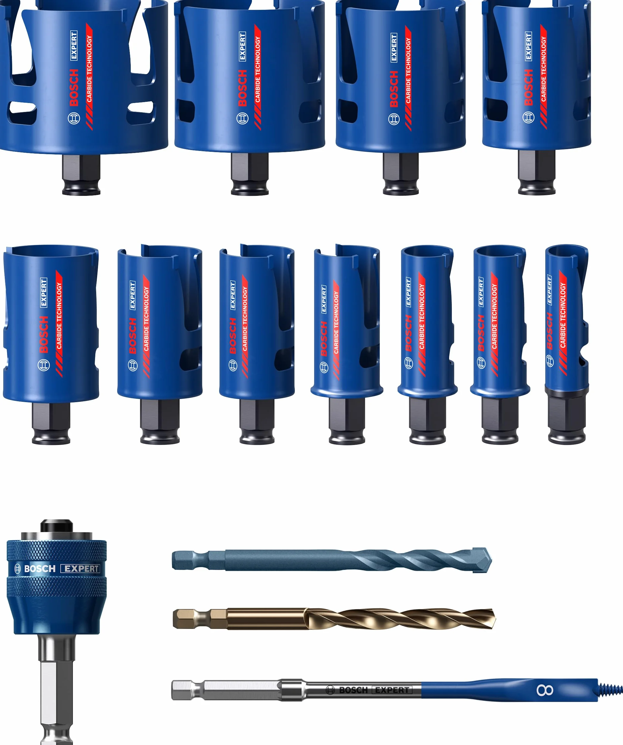 Bosch 11x Zestawy piły otwornic EXPERT Construction Material (do Miękkie drewno, Płyta wiórowa, Ø 20-76 mm, Professional Akcesoria Wiertarki/Wkrętarki)