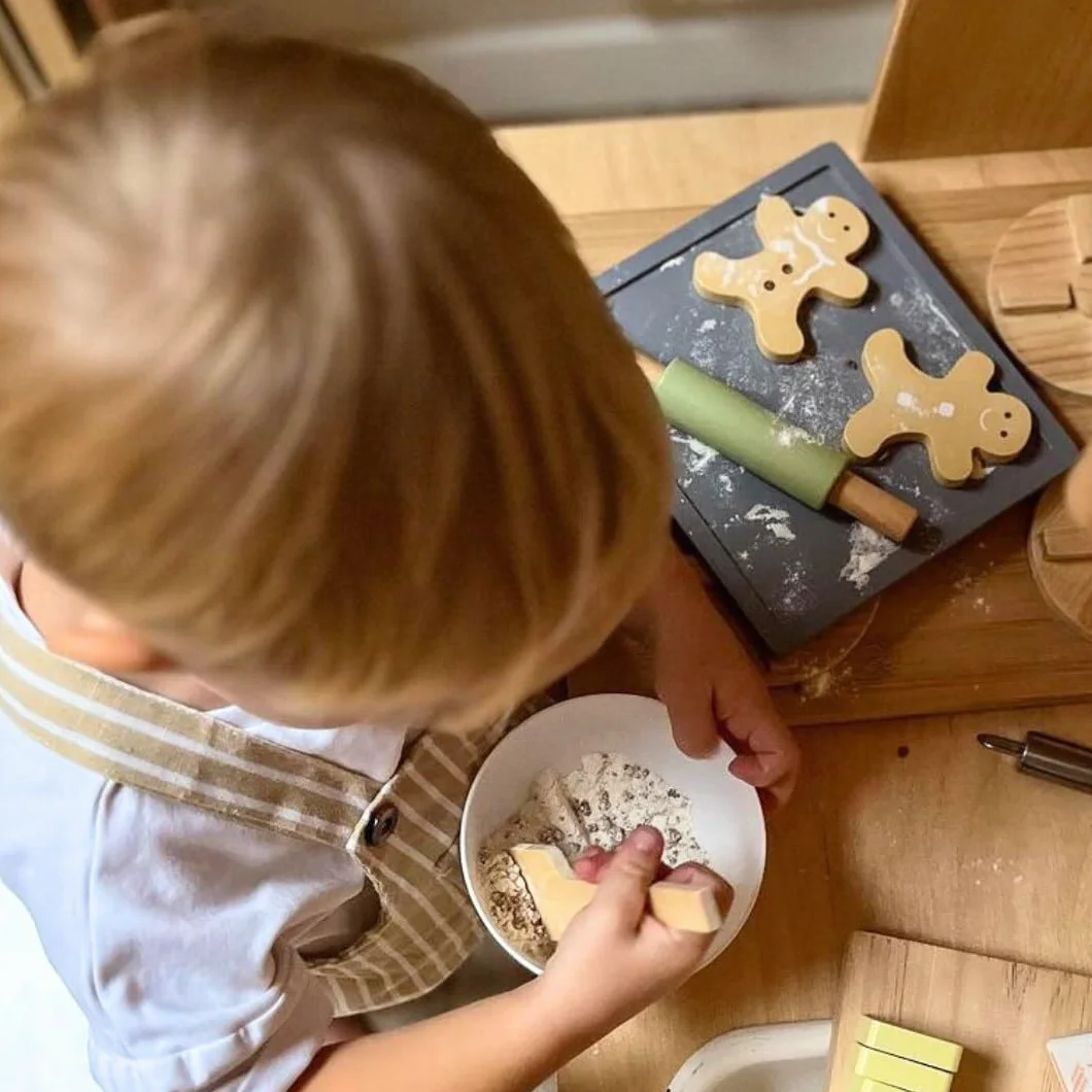 Mamabrum Drewniane Ciastka do Zabawy w Kucharza, Zestaw do Robienia Pierniczków dla Dzieci 3+, Akcesoria do Kuchni Zabawki, Odgrywanie Ról - Piekarz, Pierniki Zabawki dla Chłopca, Dziewczynki