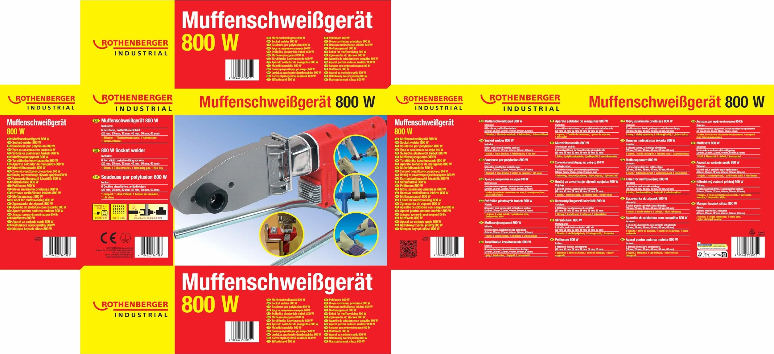 ROTHENBERGER Industrial 12-częściowa spawarka do muf z mufami (20 mm, 25 mm, 32 mm, 40 mm, 50 mm, 63 mm) w walizce | spawarka do rur, złączek i kształtek | do 260°C | 36052