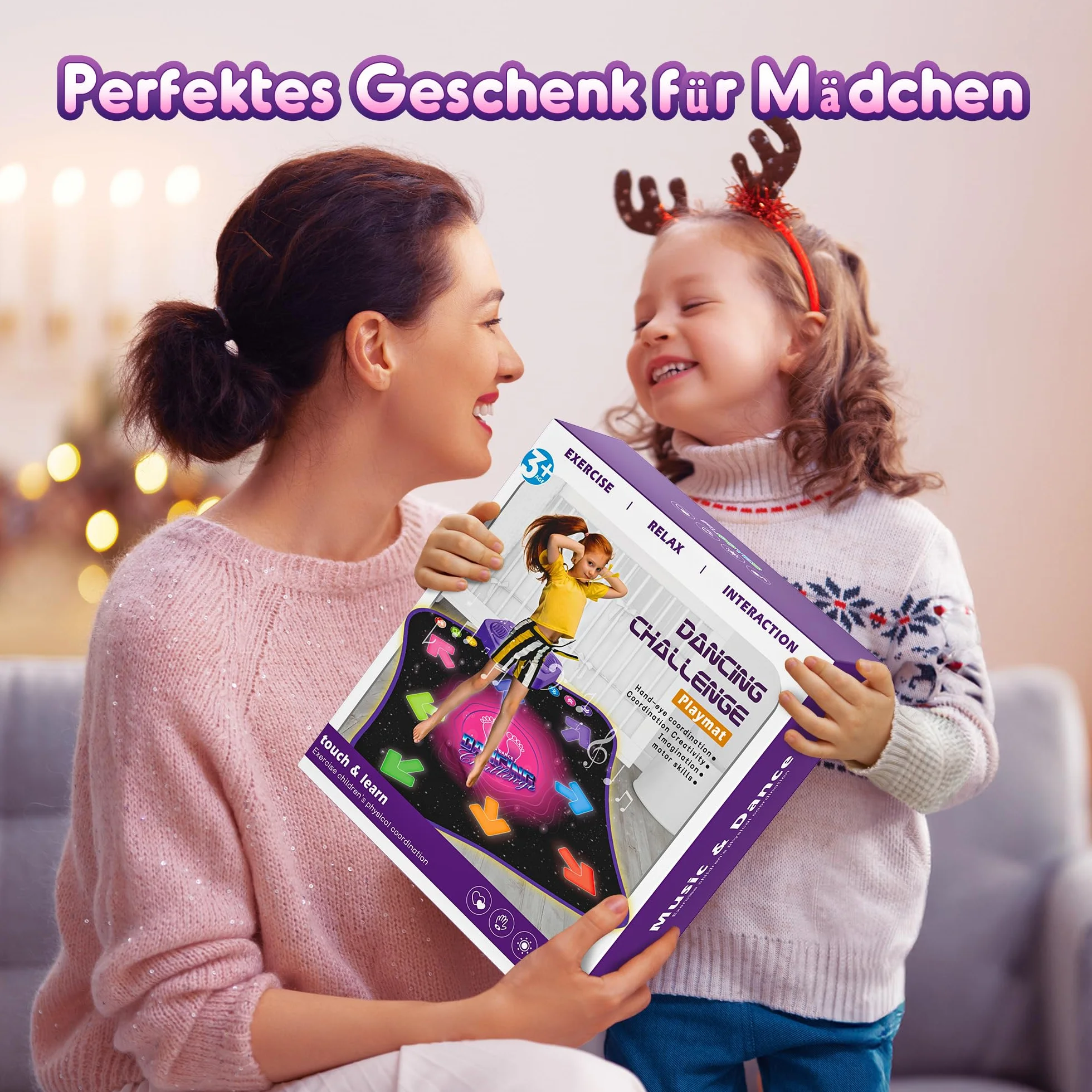 Hot Bee Mata do tańca dla dzieci od 4, 5, 6, 7, 8, 9 lat, prezent dla dziewczynek w wieku 4-9 lat, zabawka dla dzieci od 4 do 9 lat, 8 świecących strzałek, muzyka Bluetooth, 5 trybów pracy