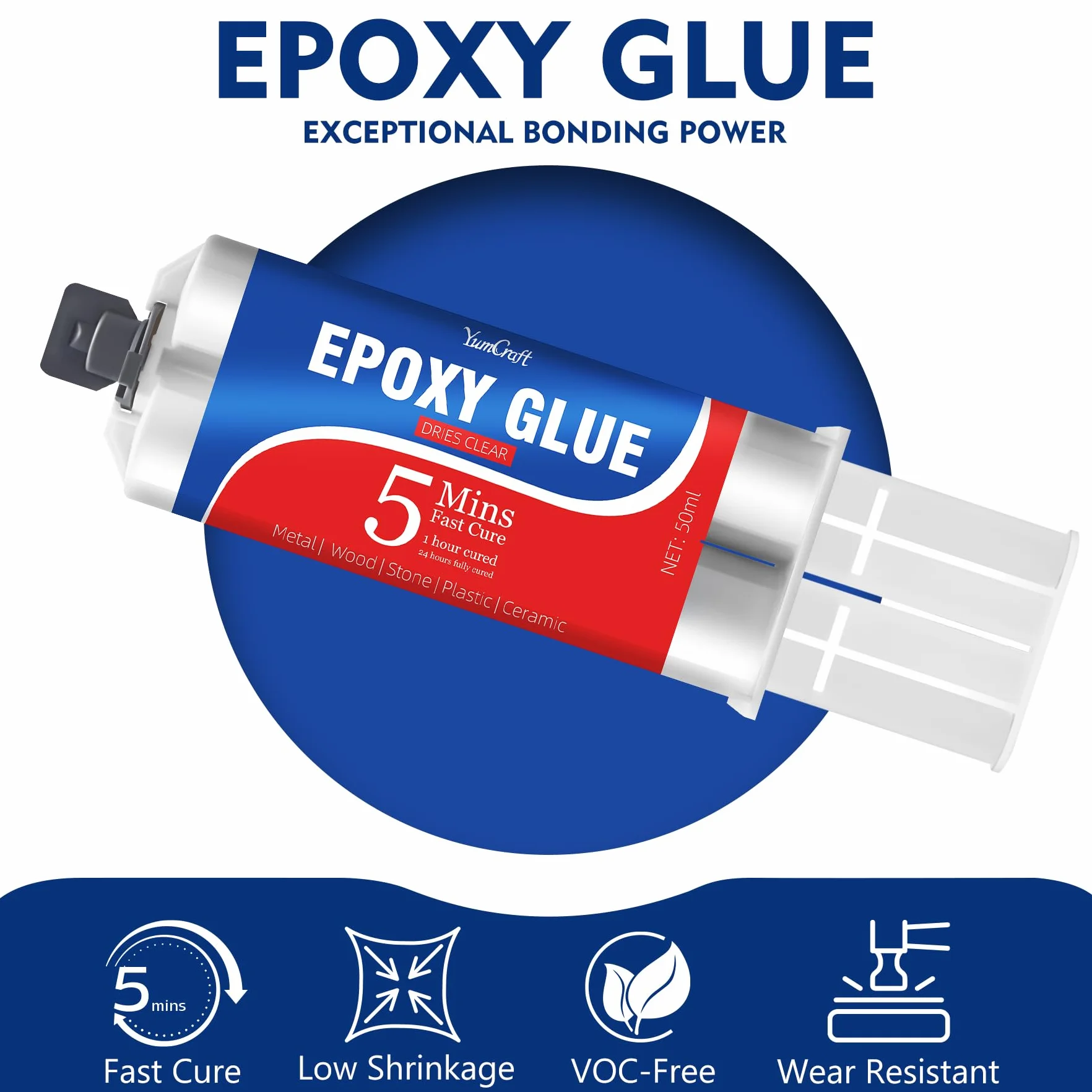 Klej epoksydowy 2K 100 ml, 5 minut szybkiego utwardzania, zestaw naprawczy do przezroczystej żywicy epoksydowej, bardzo mocny, wodoodporny i odporny na wysokie temperatury, do metalu, tworzywa
