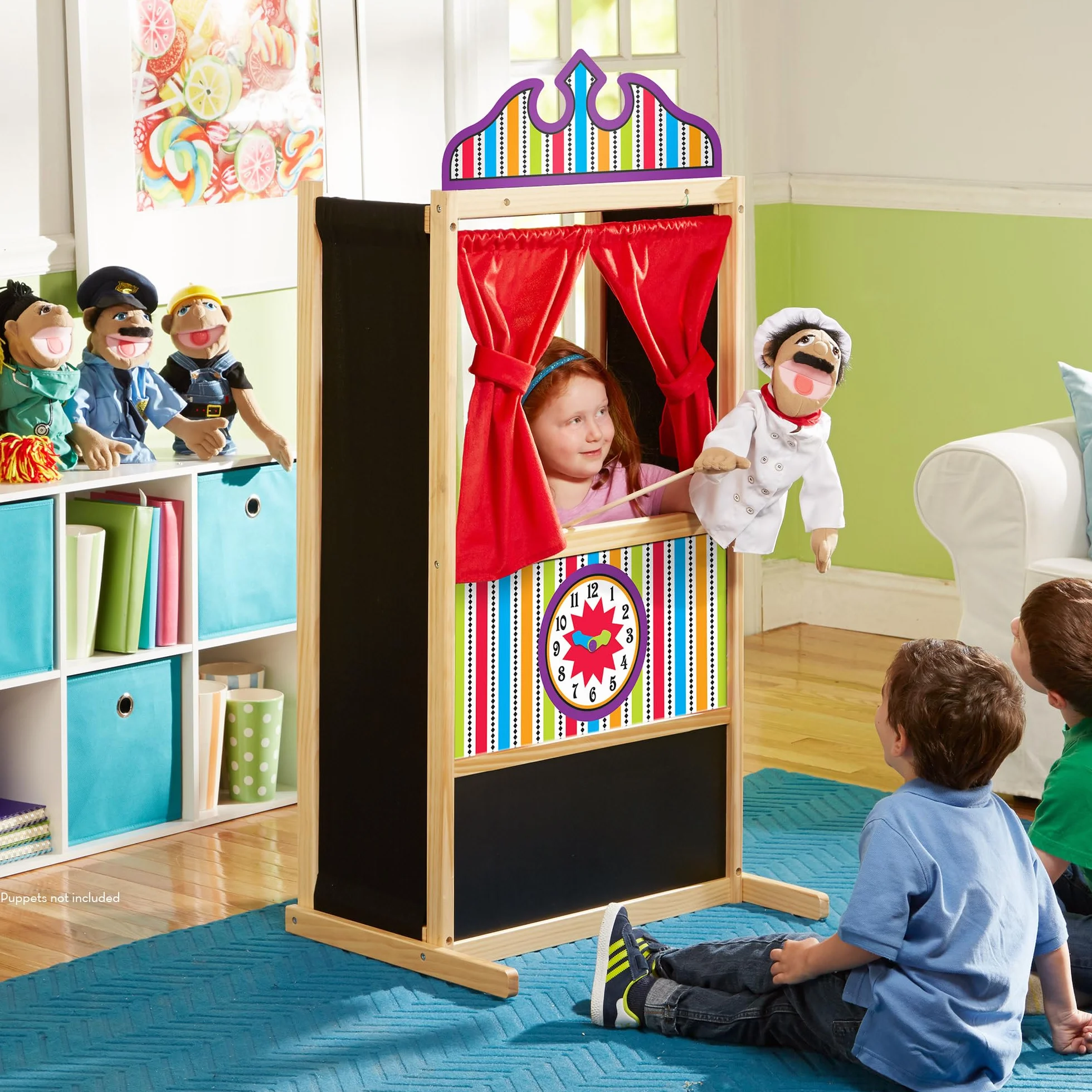 Melissa & Doug – luksusowy teatrzyk lalek (wytrzymała, niechybotliwa podstawa, pluszowe zasłony, wymiary: wys. 132,08 cm × szer. 45,72 cm × dł. 62,865 cm)