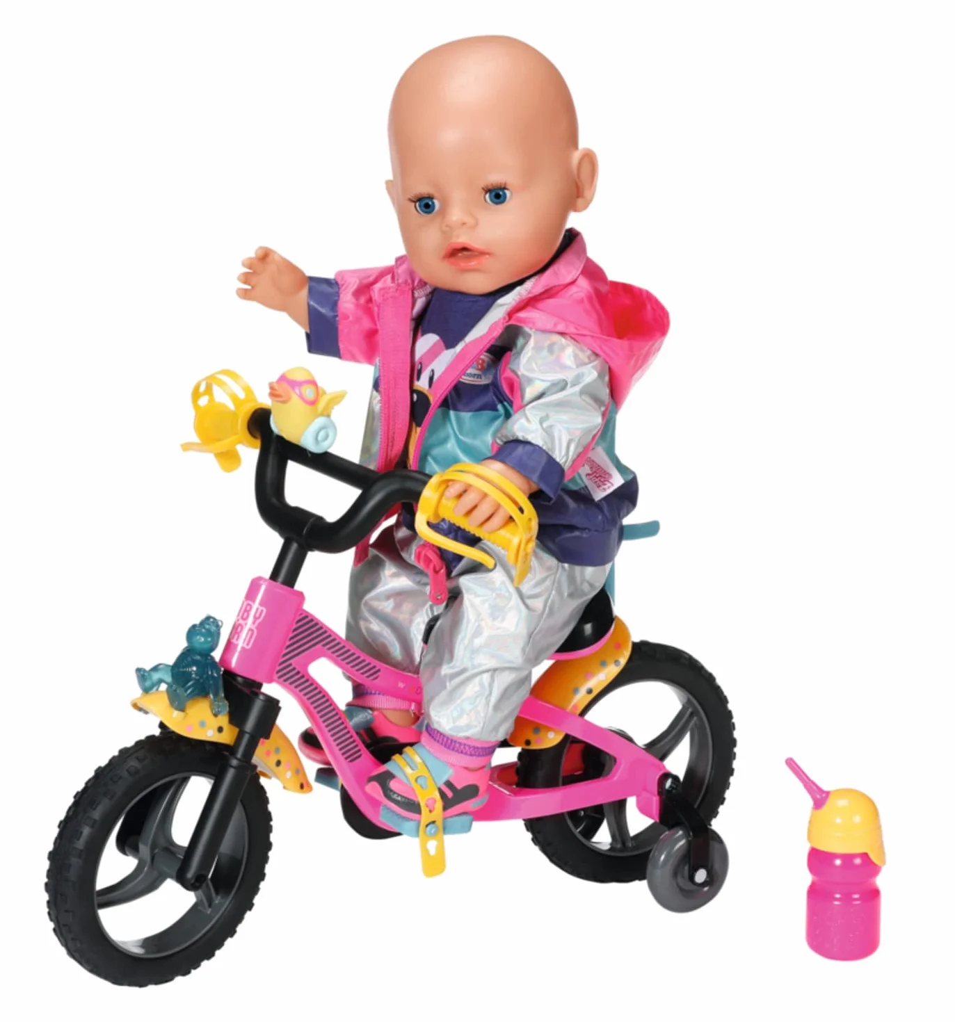 BABY born 830024 Rower na lalkę 43 cm, z rogiem, światłem i błotnikami, łatwy dla małych dłoni, kreatywna zabawa wspiera empatię i umiejętności społeczne, dla małych dzieci w wieku od 3 lat - zawiera