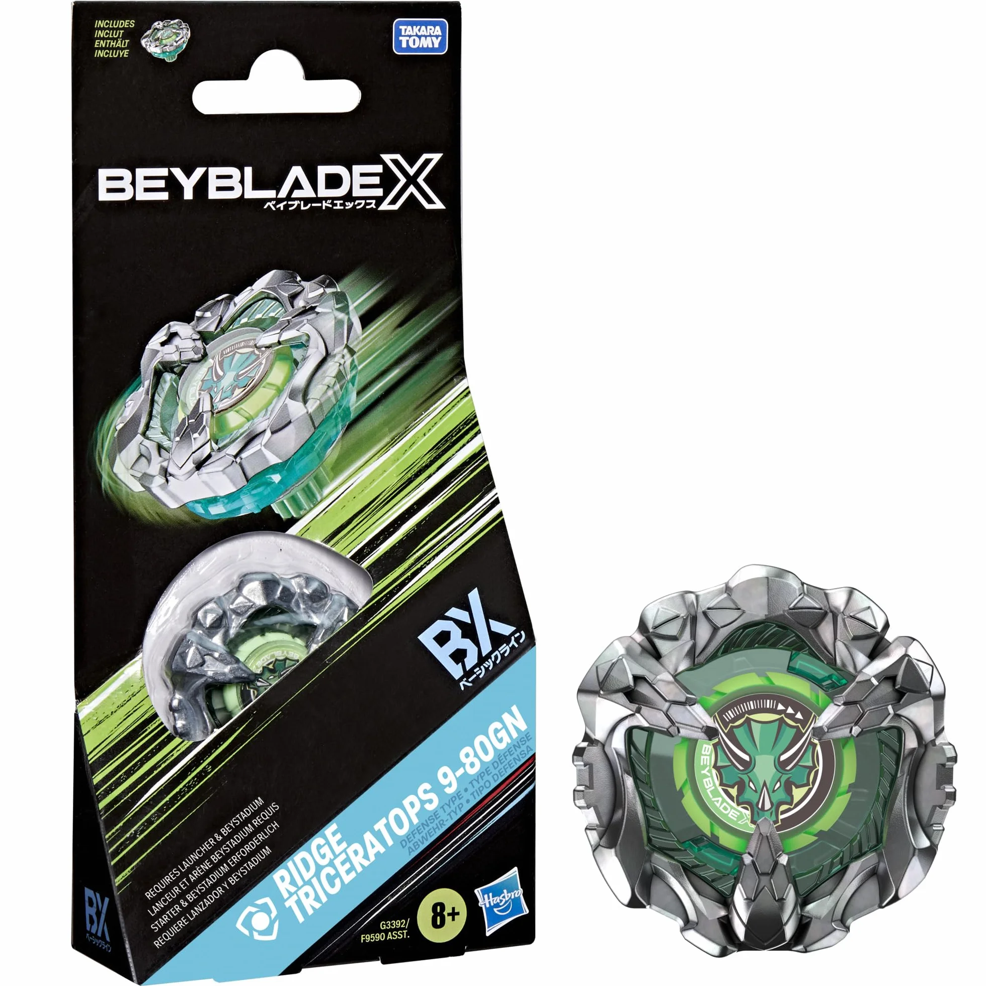 Pakiet rozszerzający Beyblade X Ridge Triceratops 9-80GN z bączkiem Takara Tomy rodzaju: defensywa, bączki do gry bitewnej, wiek: od 8 lat