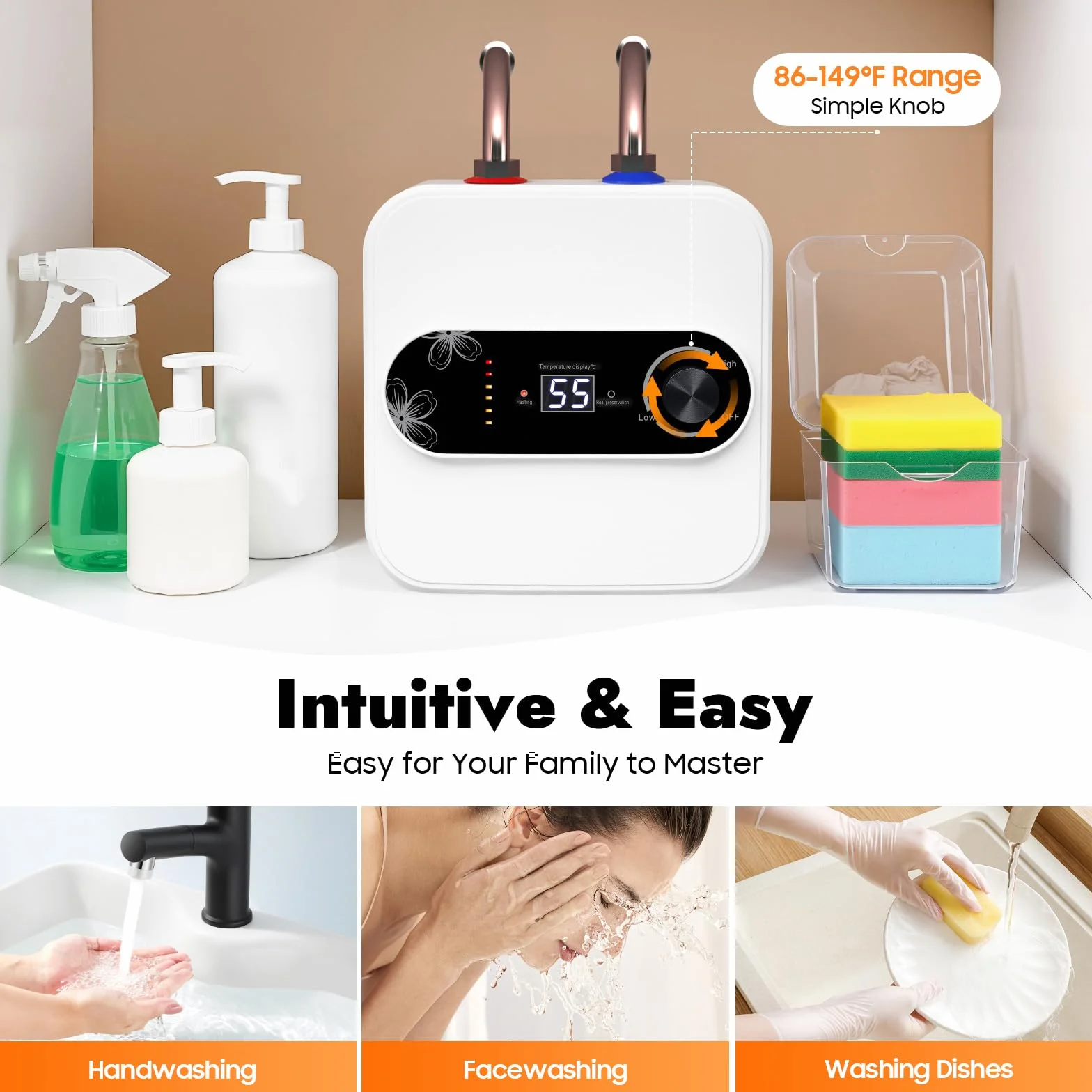 Mini podgrzewacz wody 10 l, urządzenie podszafkowe 1500 W, bojler 220 V, cyfrowy wyświetlacz LED, montaż na ścianie, wolnostojący, do kuchni, łazienki, umywalki, mały