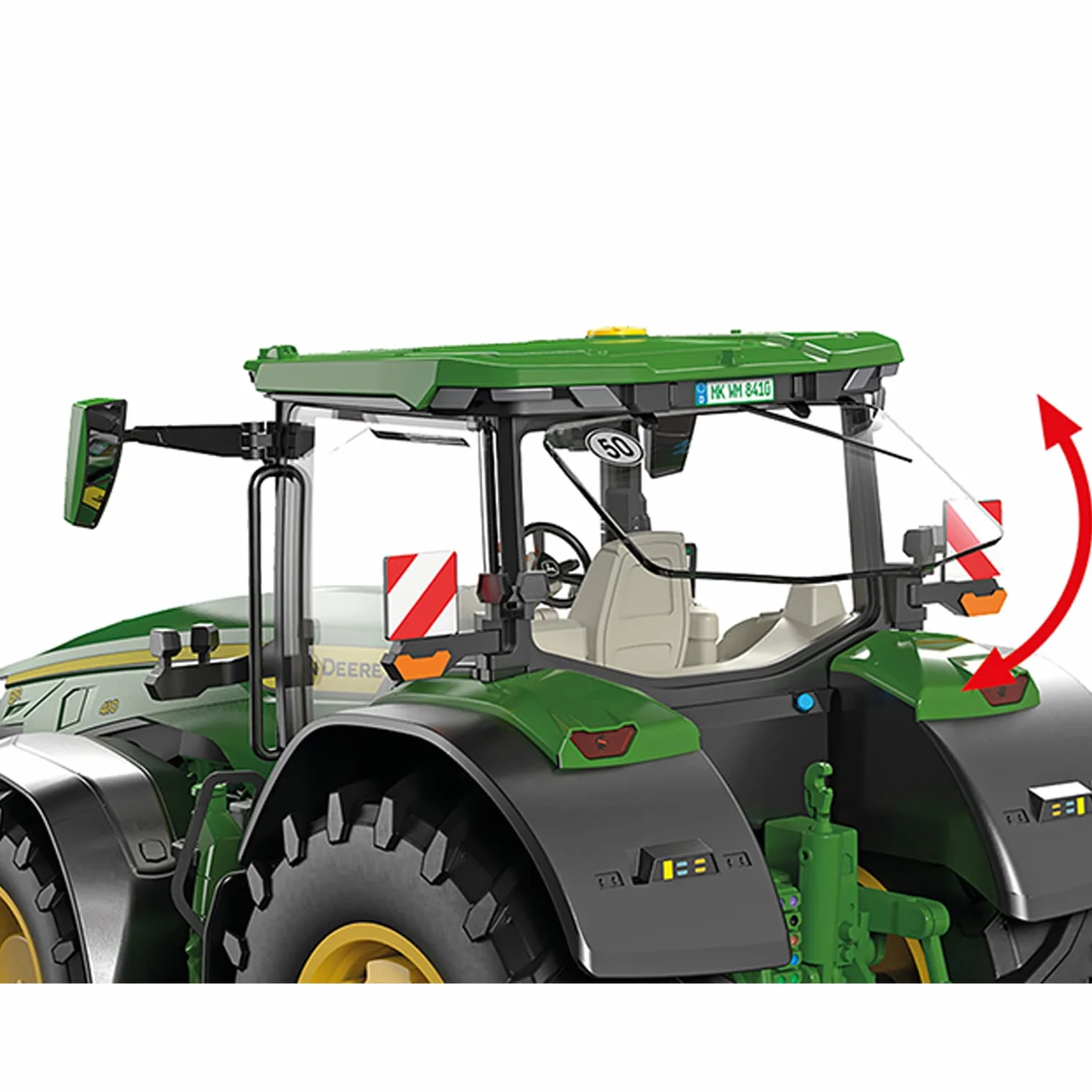 WIKING 077859 Ciągnik John Deere 8R 410, 1:32, Metal,Plastik, od 14 lat, wiele funkcji, otwierana maska, ruchome cięgła górne i dolne