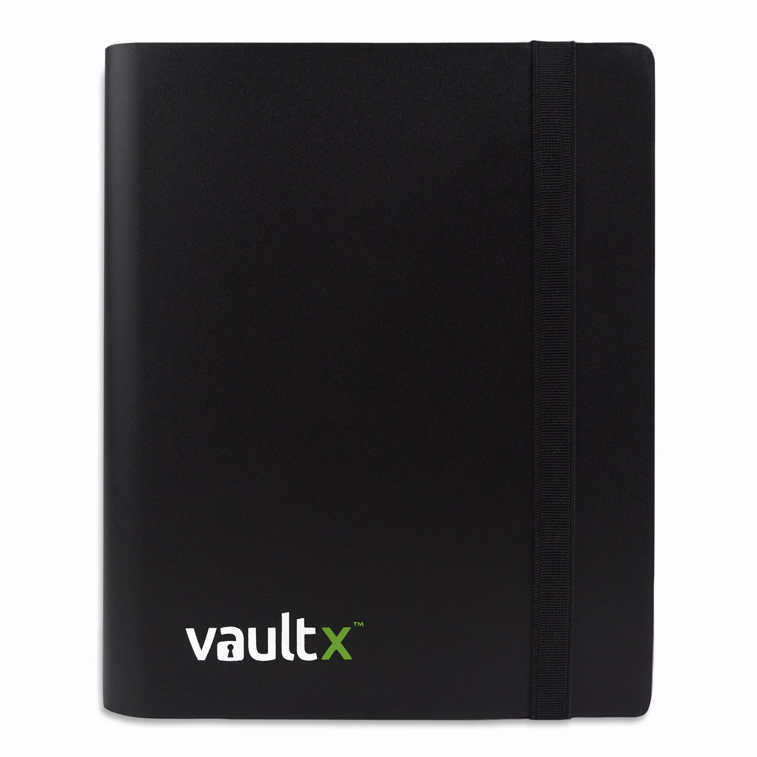 Vault X 4-kieszeniowy segregator na karty kolekcjonerskie z paskiem, 160 kart, wersja standardowa, 20 stron bocznie ładowanych, folder na gry kolekcjonerskie, sportowe, TCG (Czarny)