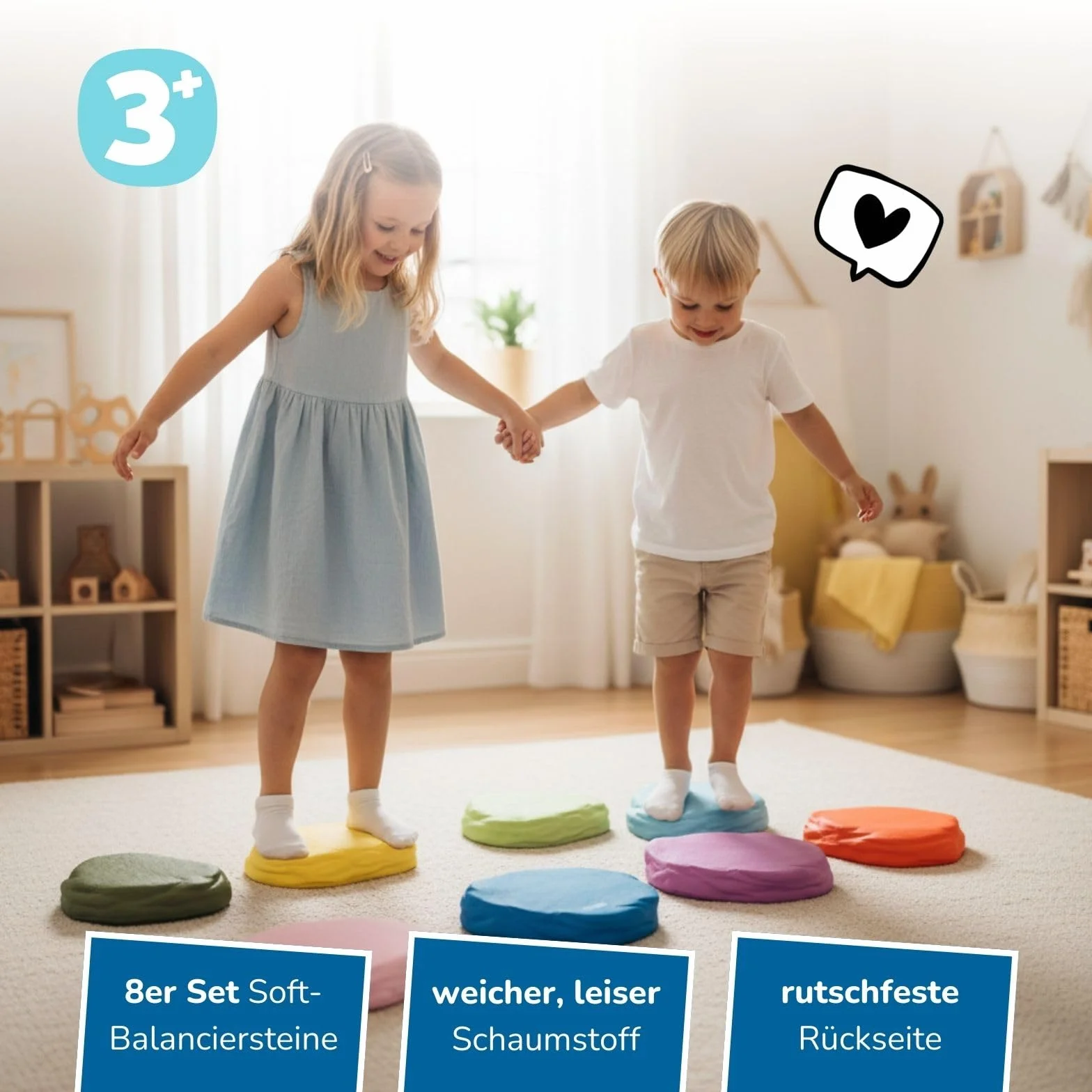 alldoro 60800 Soft Balancer kamienie – 8 kamieni z elastycznej pianki dla dzieci od 3 lat, każdy 18 x 15 cm, kolorowy