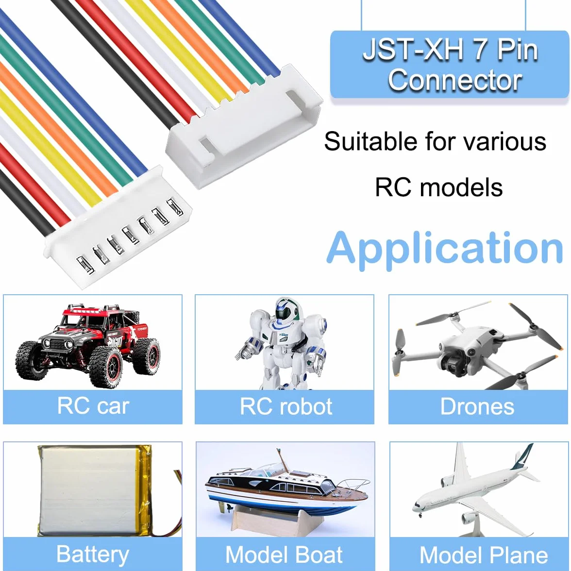 20 sztuk JST-XH 2,54 mm 7-biegunowa wtyczka XH 2,54 mm 7-biegunowa wtyczka/gniazdo z 26 AWG 20 cm kabel adapterowy, do samolotów, samochodów, robotów, helikopterów
