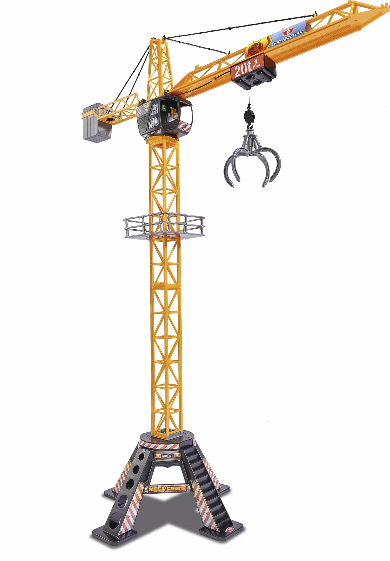 Dickie Toys 203462412 MEGA CRANE Zabawkowy Dźwig zdalnie sterowany z pilotem kablowym, obrotowa kabina i wózek obraca się o 360 stopni, wysokość 120 cm, żuraw przeznaczony dla dzieci od 4 lat