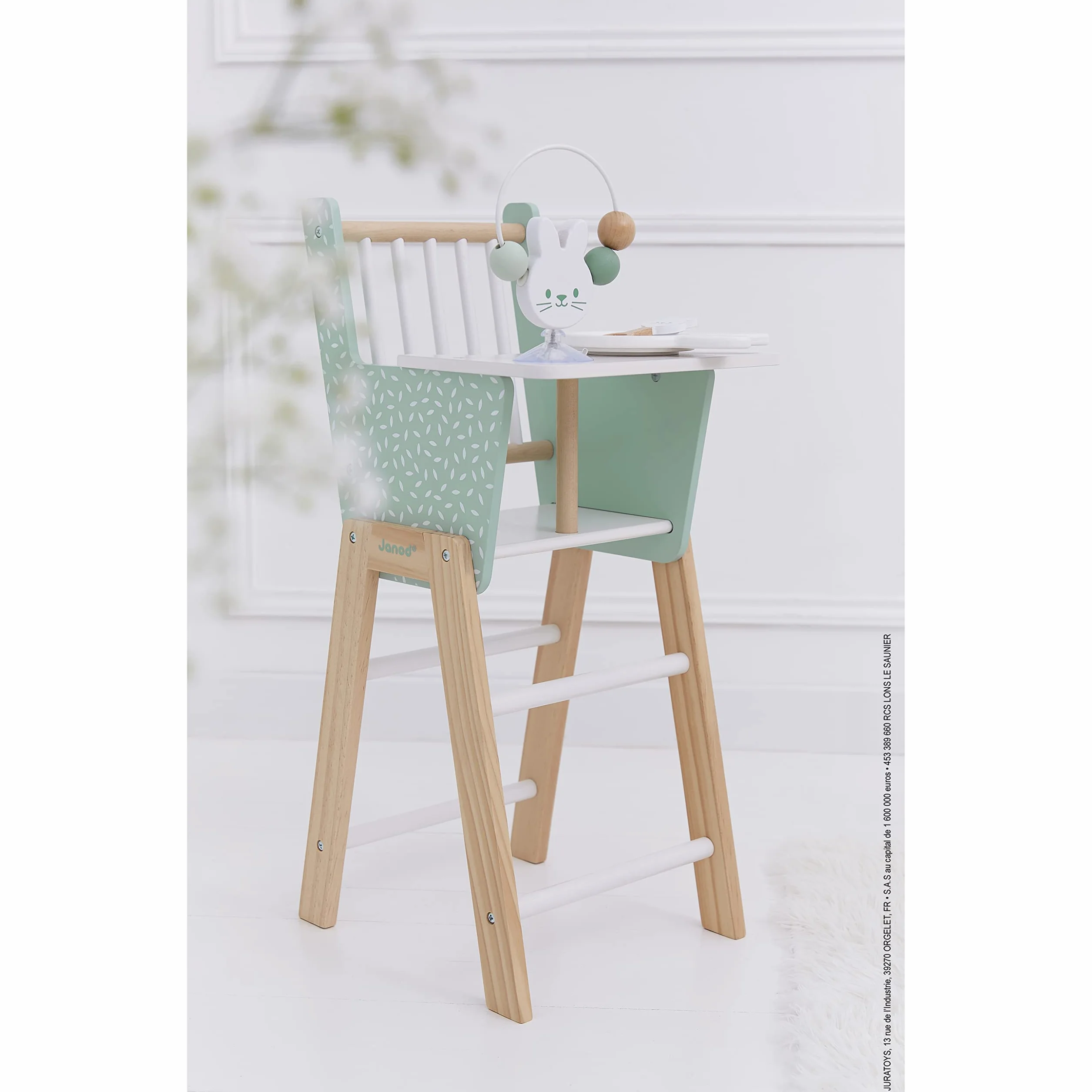 JANOD Zen Drewniany Wysokie krzesełko FSC-zabawka imitacja - akcesoria dla psi i lalki do 42 cm - od 3 lat, J05901, zielony, 22,5 x 28 x 53