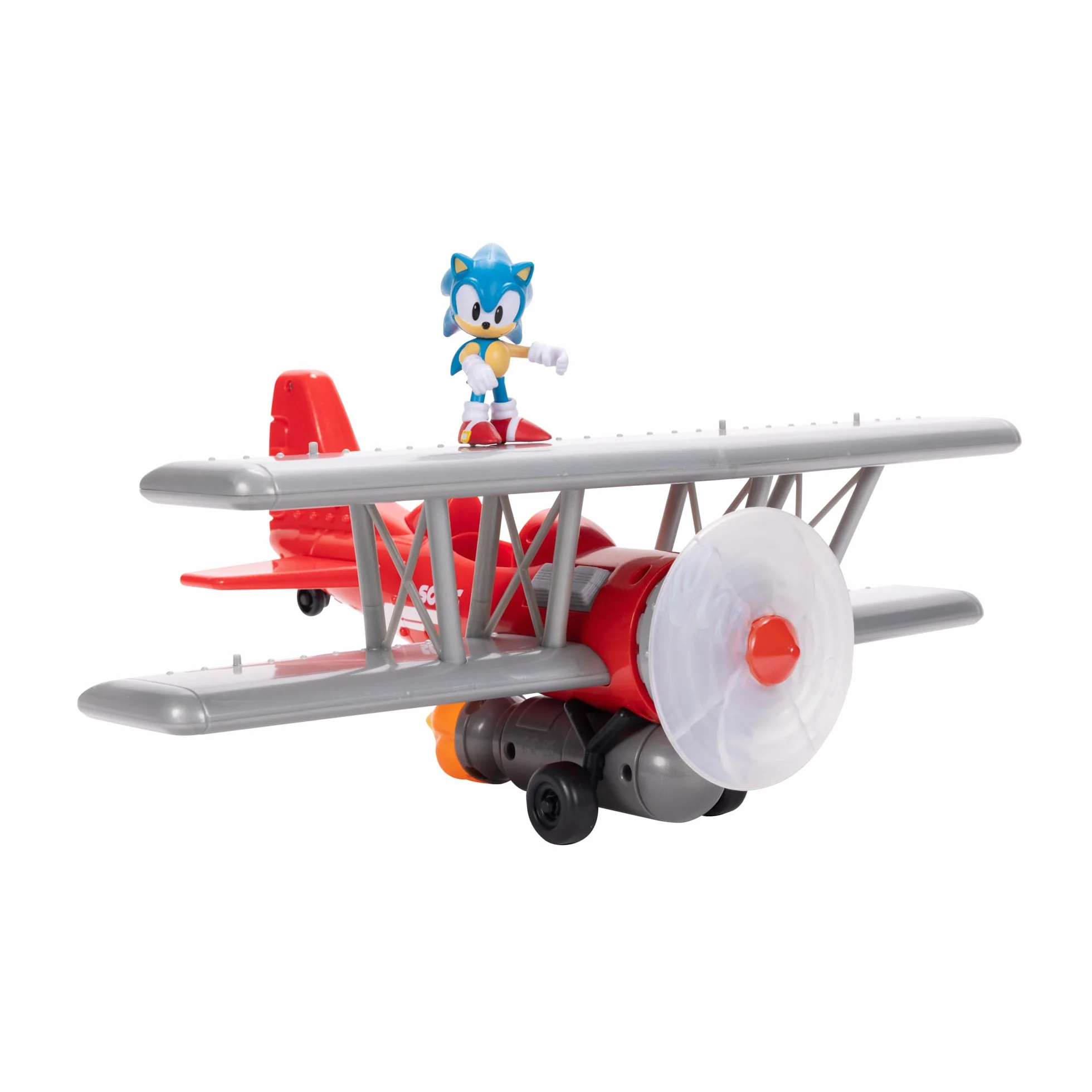 Sonic The Hedgehog Zestaw do zabawy dwupłatowcem Tornado firmy JAKKS Pacific, zawiera 6 cm soniczną figurkę, obracające się śmigło, świecący płomień, 6 efektów dźwiękowych, dynamiczna gra oparta na