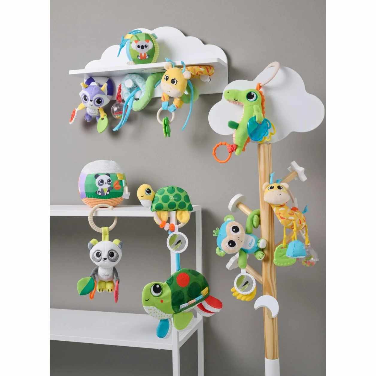 Grzechotka Chicco Małpka, Grzechotka z Miękkim Gryzakiem do Ząbkowania, Lusterko do Lekkich Zabaw, Mocowana do Wózka, Można Prać w Pralce, Zabawki dla dzieci 3-24 miesiące