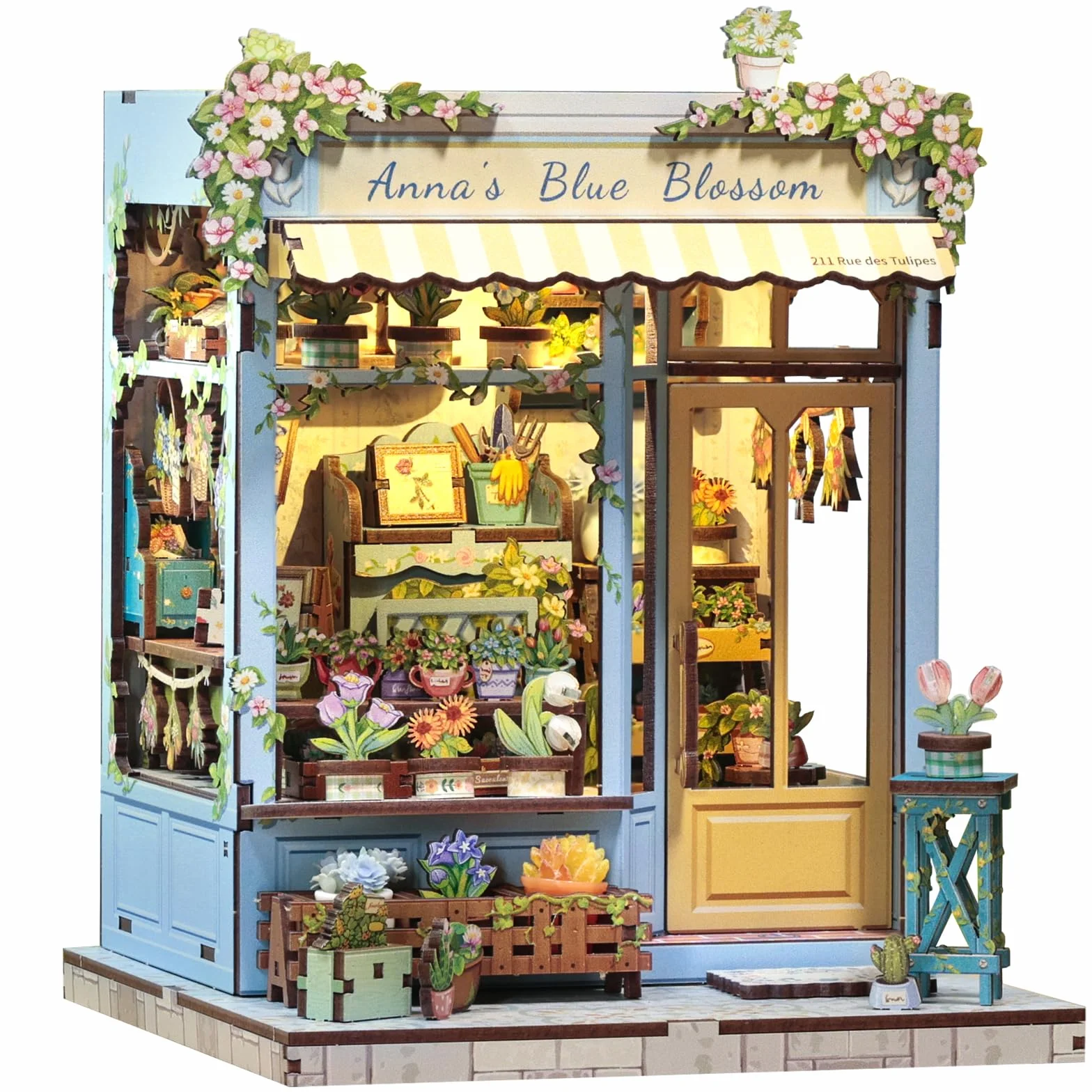 CUTEBEE Book Nook Kit-Zestaw Domku Dla Lalek do Samodzielnego Złożenia,Drewniana Podpórka do Książek 3D,Kreatywna Dekoracja na Półkę,Prezent(Anna's Blue Blossom)