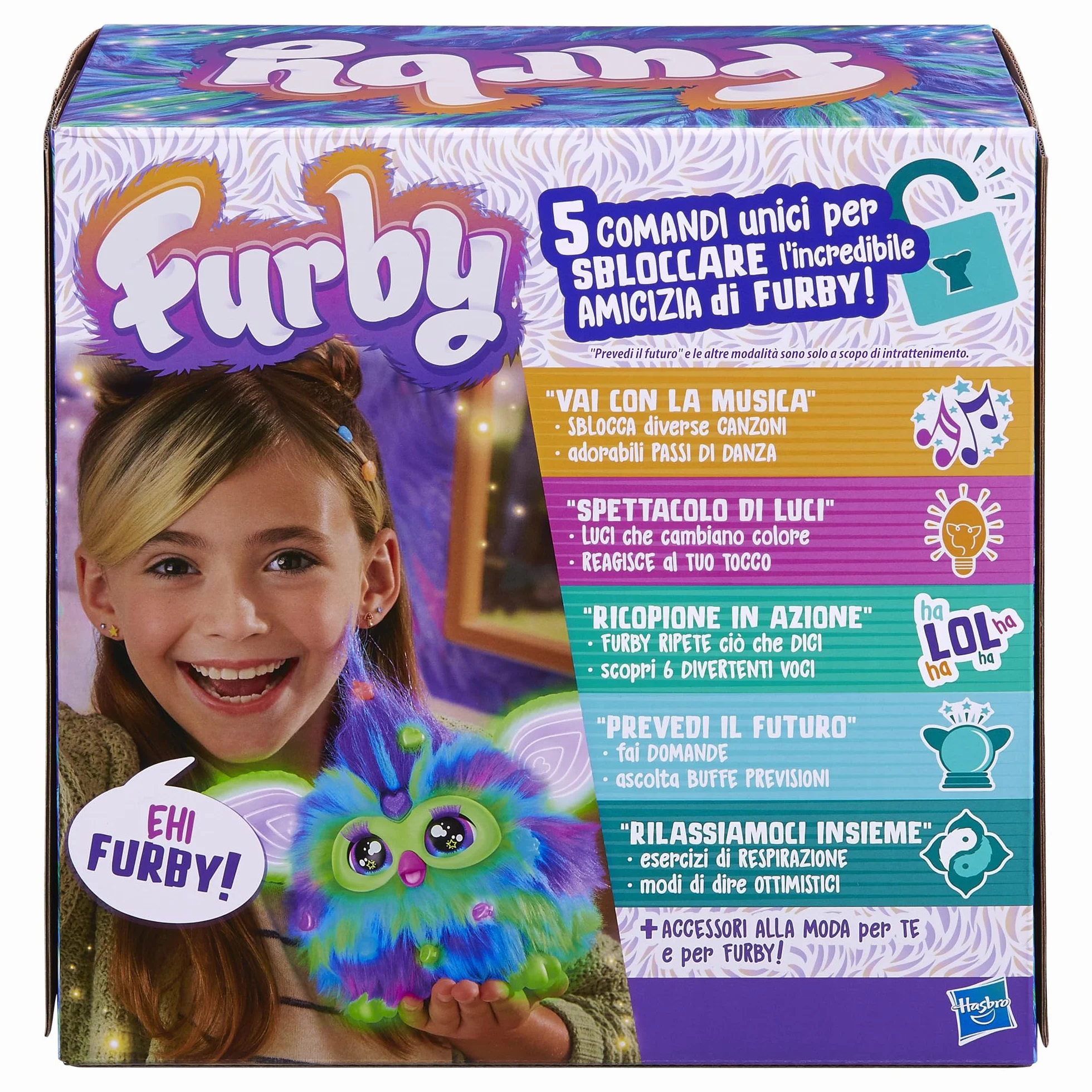 Hasbro Furby Galaxy Elektroniczna pluszowa zabawka dla dzieci i dziewczynek od 6 lat, pluszowa zabawka ze światłami, dźwiękiem i 5 trybami głosowymi, wielokolorowa zabawka świąteczna kolekcjonerska