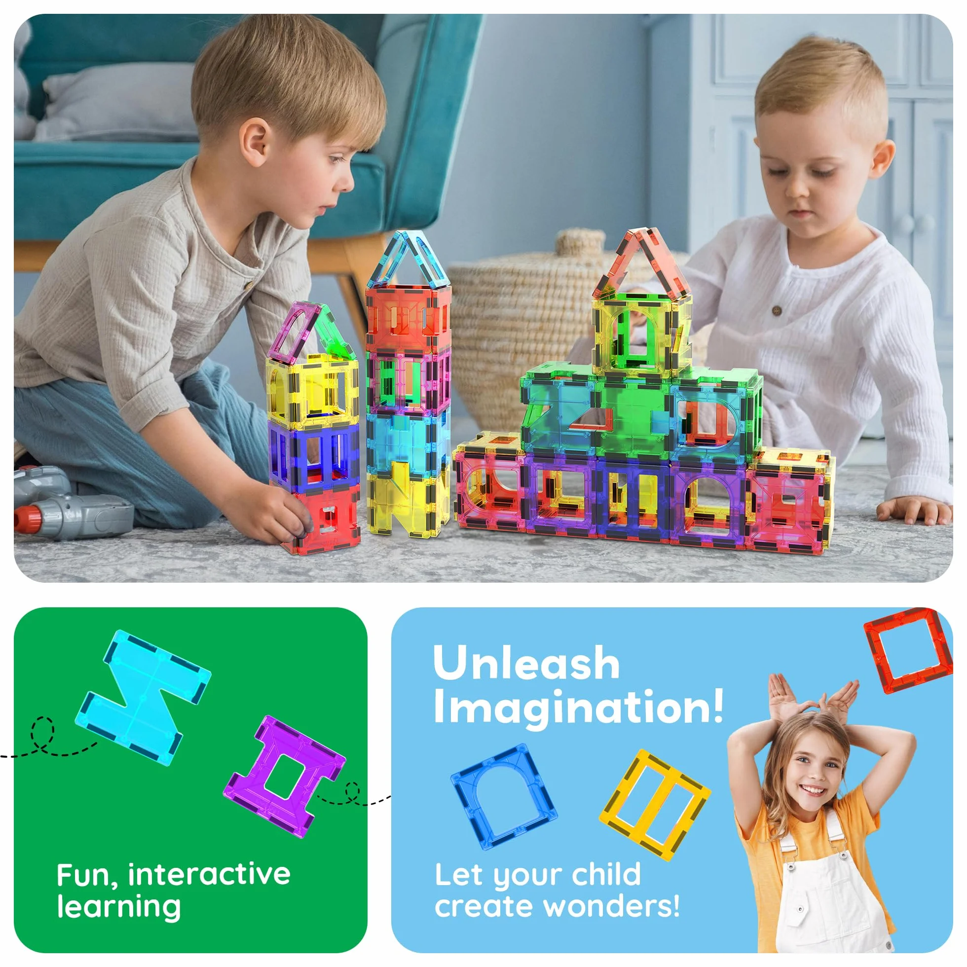 PicassoTiles PT42 Designer Artistry Kit 42 szt. Zestaw magnesów Building Tiles Clear Color Magnetic 3D Building Block - Kreatywność poza wyobraźnią! Edukacyjne, inspirujące, konwencjonalne,