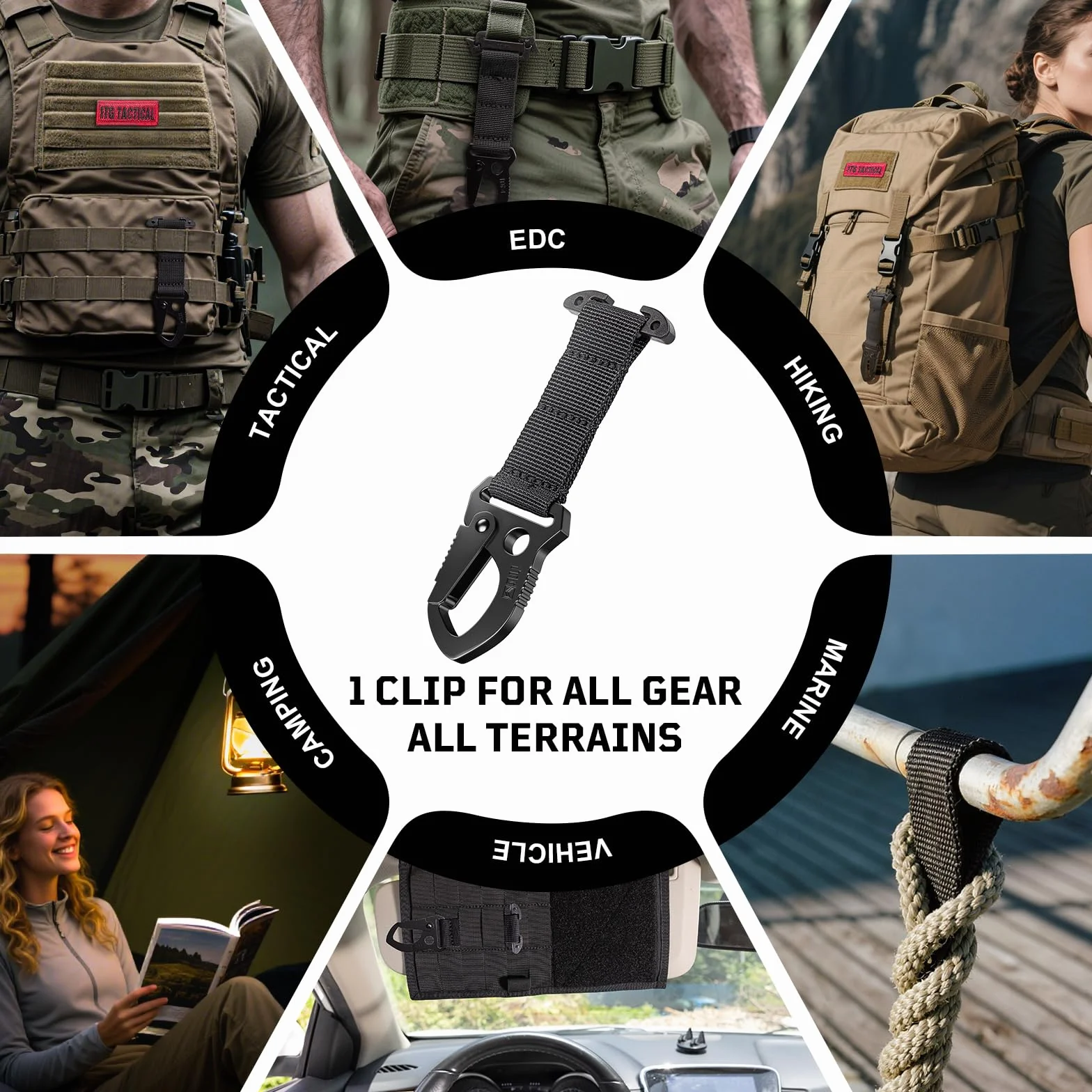 Molle klips metalowy 2 w 1 karabińczyk z mocowaniem T i szybkim zapięciem – uchwyt na klucze, akcesoria Molle na klucze, rękawice i narzędzia, pasuje do paska, kamizelki i plecaka
