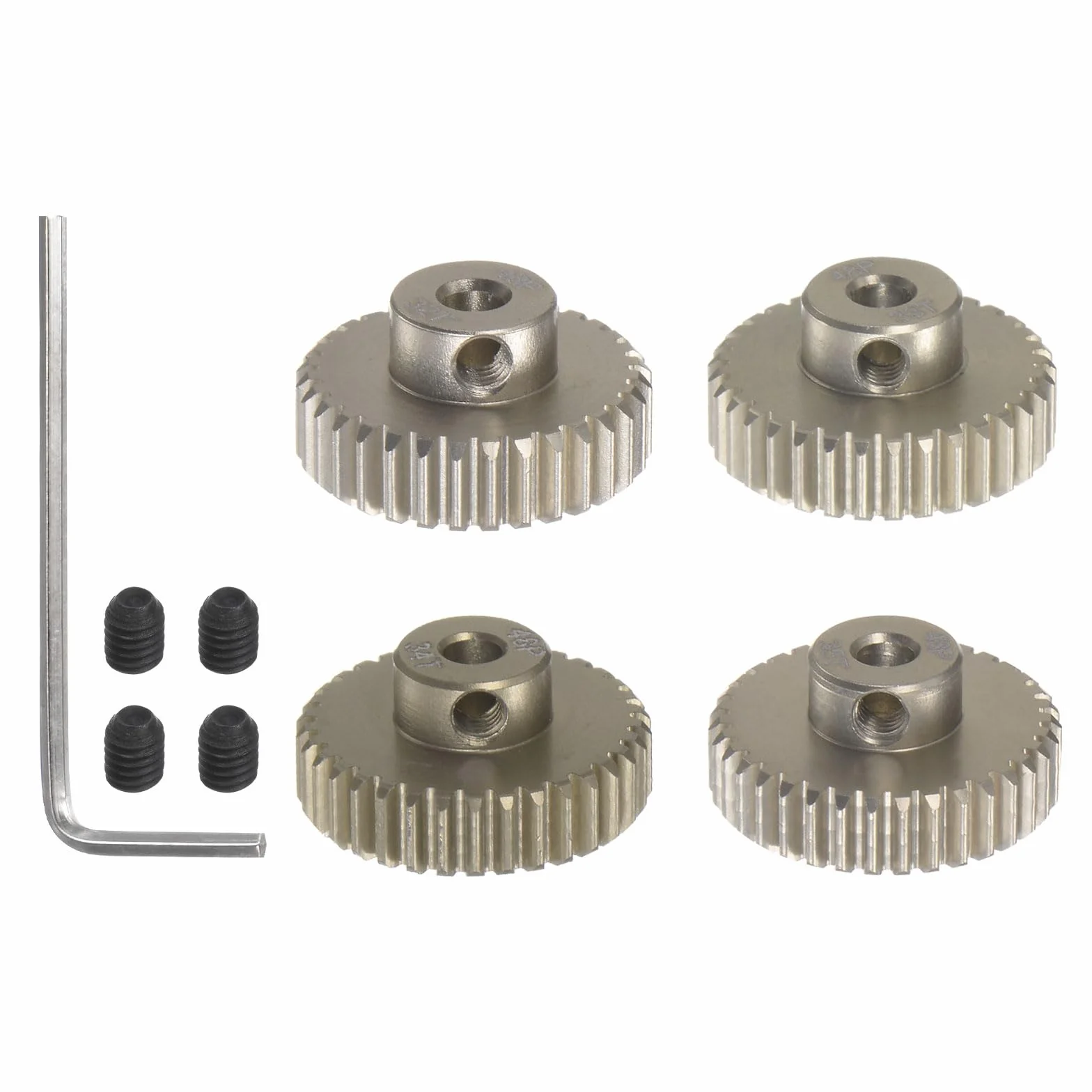 sourcing map Zestaw 4 szt. hartowanych zębników 48P 32T, 33T, 34T, 35T, pasuje do silnika RC 3,175 mm, wał 48 odległości, aluminiowe koła zębate 7075, do samochodów RC z kluczem sześciokątnym