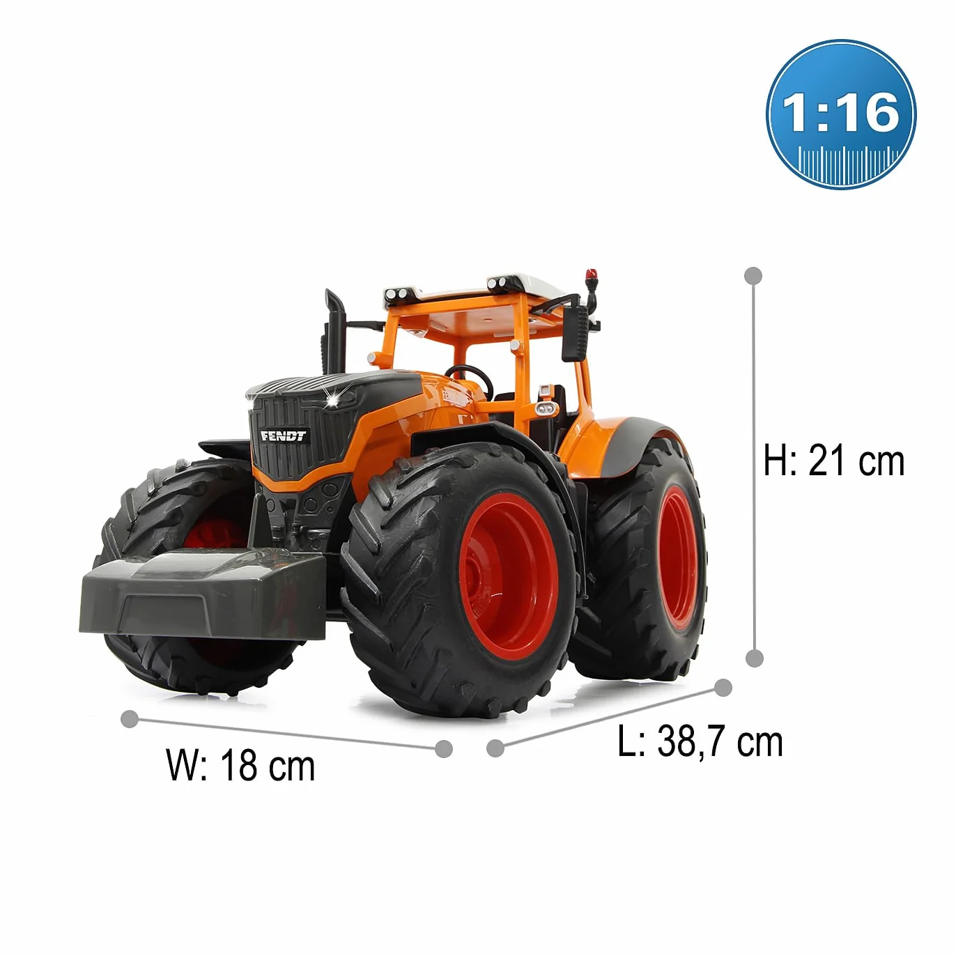 JAMARA 405045 - Fendt 1050 Vario Kommunal 1:16 2,4 GHz - traktor RC, dźwięk silnika (wyłączony), dźwięk ostrzegawczy cofania, klakson, funkcja wyłączania, 2 koła napędowe, światło z przodu,