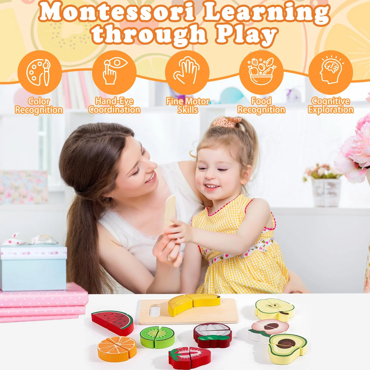 Cięte owoce zabawka do kuchni, zabawka kuchenna dla dzieci od 2 lat Montessori krojone warzywa i owoce z rzepem Najlepszy prezent