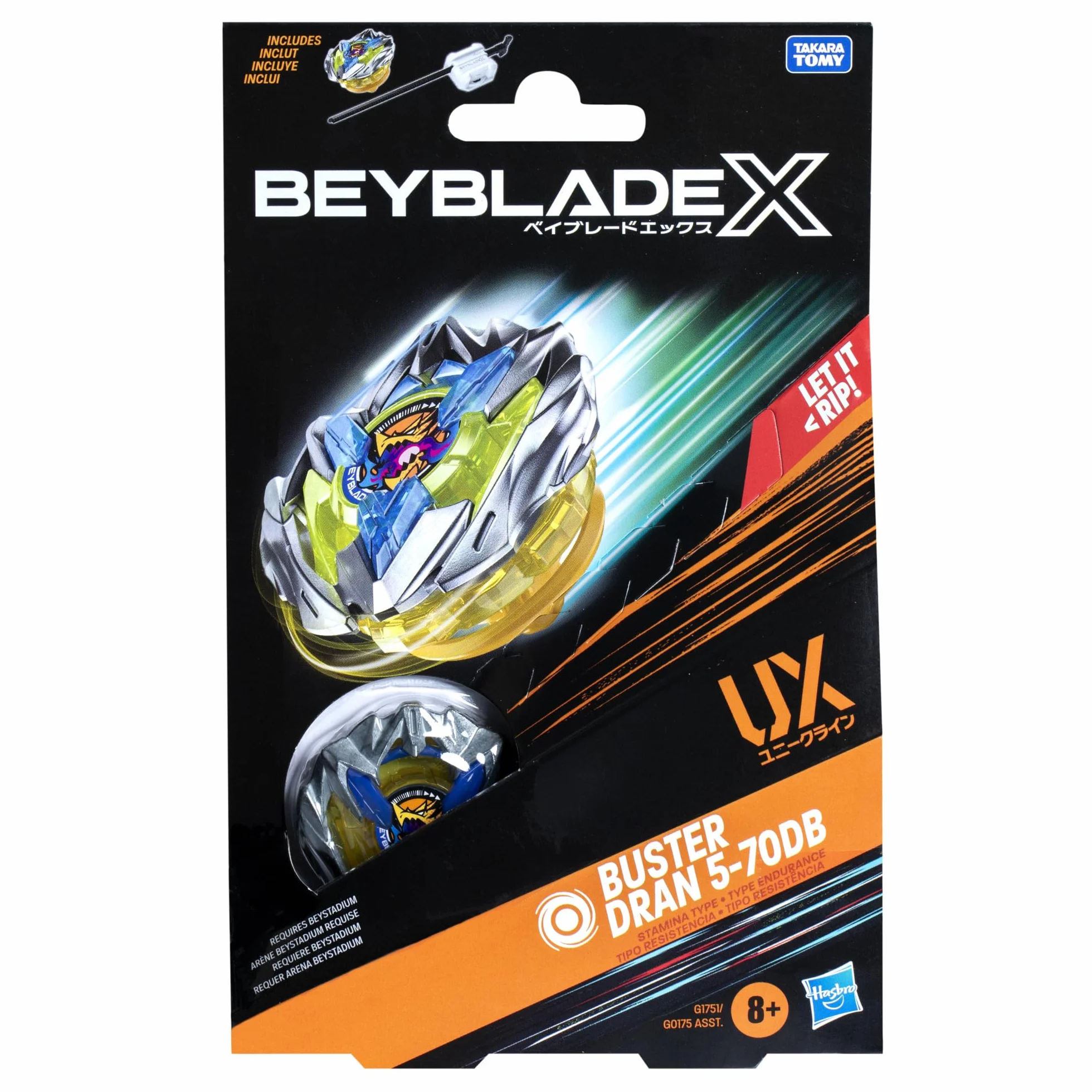 Pakiet startowy Beyblade X Buster Dran 5-70DB UX, bączek i wyrzutnia