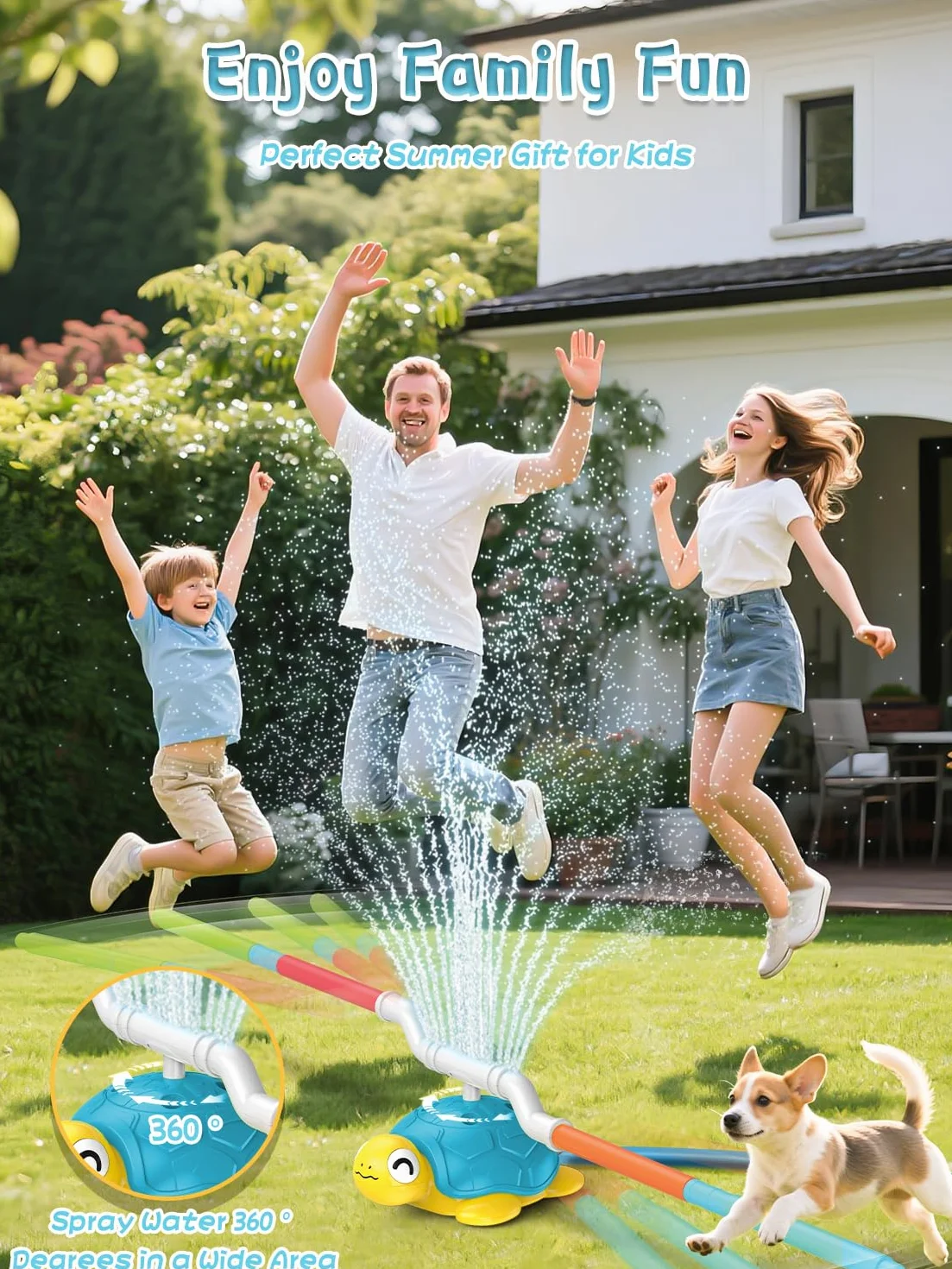 4 w 1 zabawki dla dzieci zraszacz wody żółw, zabawki outdoorowe z rozpryskami ślimaka, rzut pierścieniem, gra w baseball i gra na płotkach, spray do kołysania 360°, dla dzieci, chłopców, dziewcząt, 3