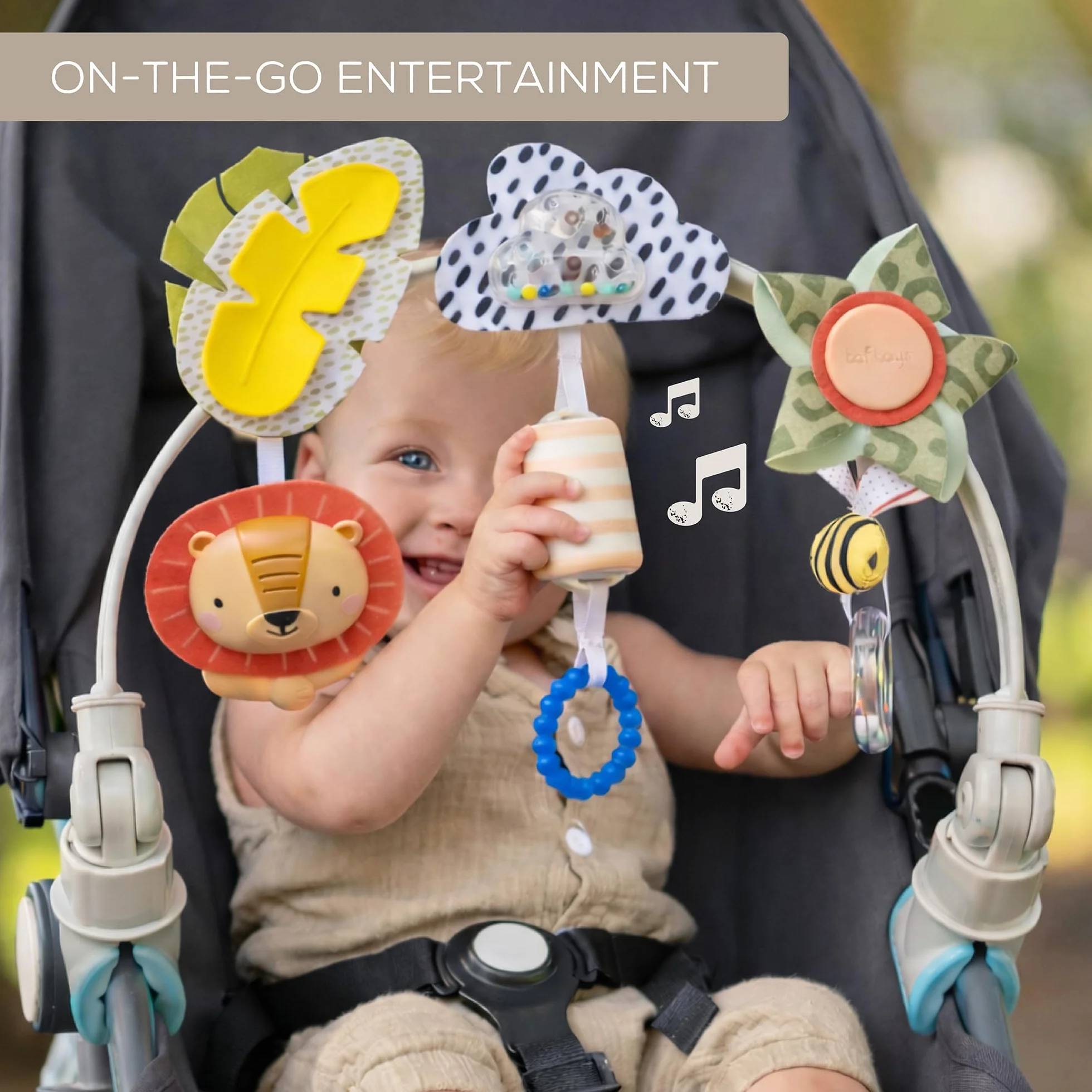 Taf Toys Savannah Adventures Arch. Activity Pram Arch with 3 Hanging Toys. Fits Strollers Cots & Car Seats. Suitable for Babies, Infants & Toddlers