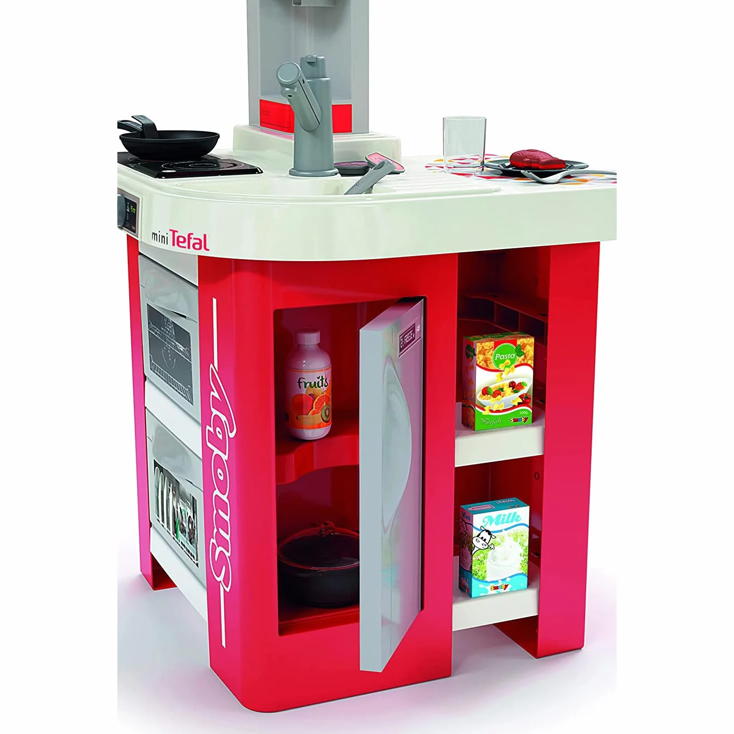 Smoby - Kuchnia Studio Bubble Red,7600311055, 3 lata, 26 akcesoriów, efekt wrzenia wody, kolor czerwony, wyprodukowano we Francji