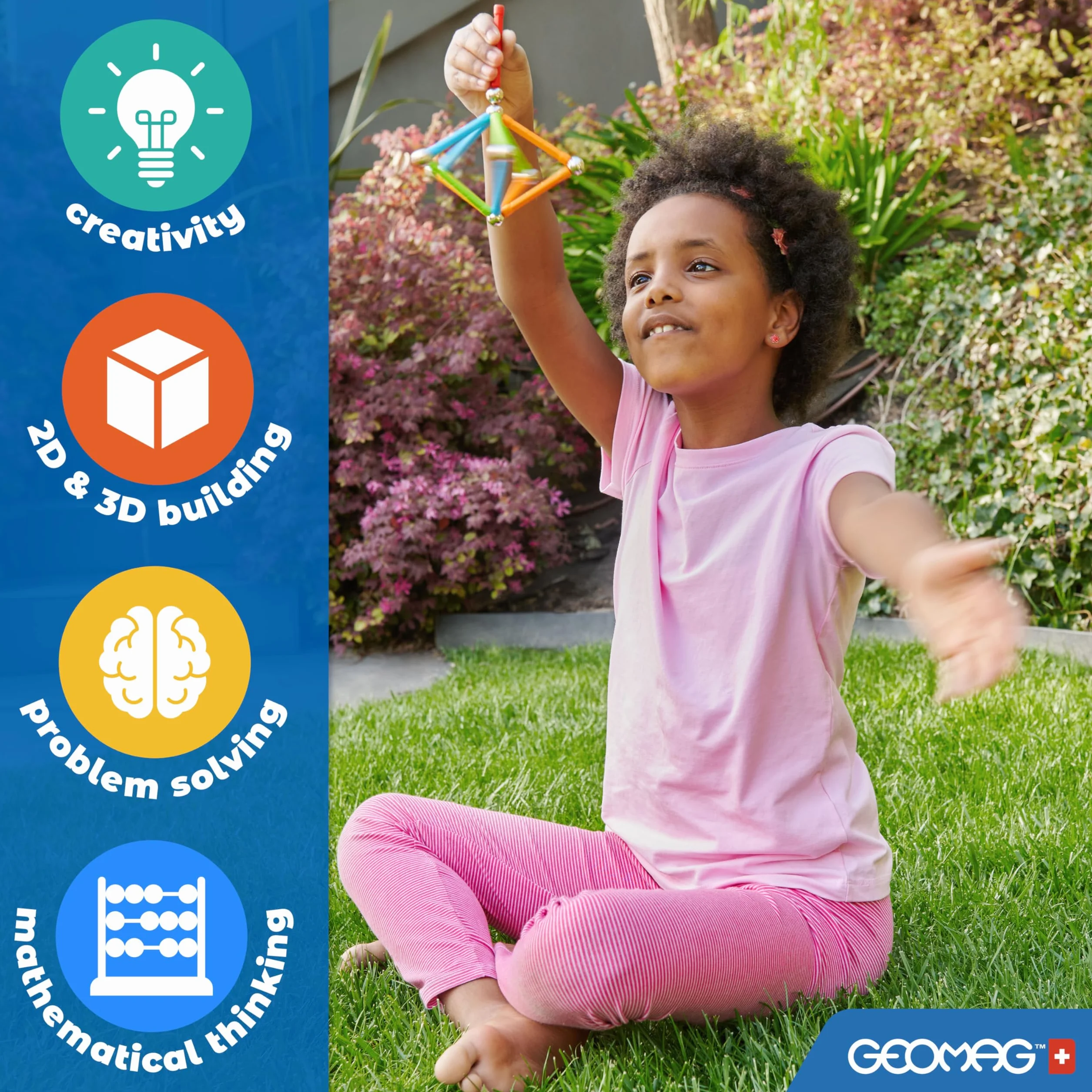 Geomag - Supercolor - Superkolorowe Magnetyczne Klocki dla Dzieci, Zabawka Magnetyczna, Gra Edukacyjna, Green Collection, 100% Plastiku z Recyklingu, 78 sztuk