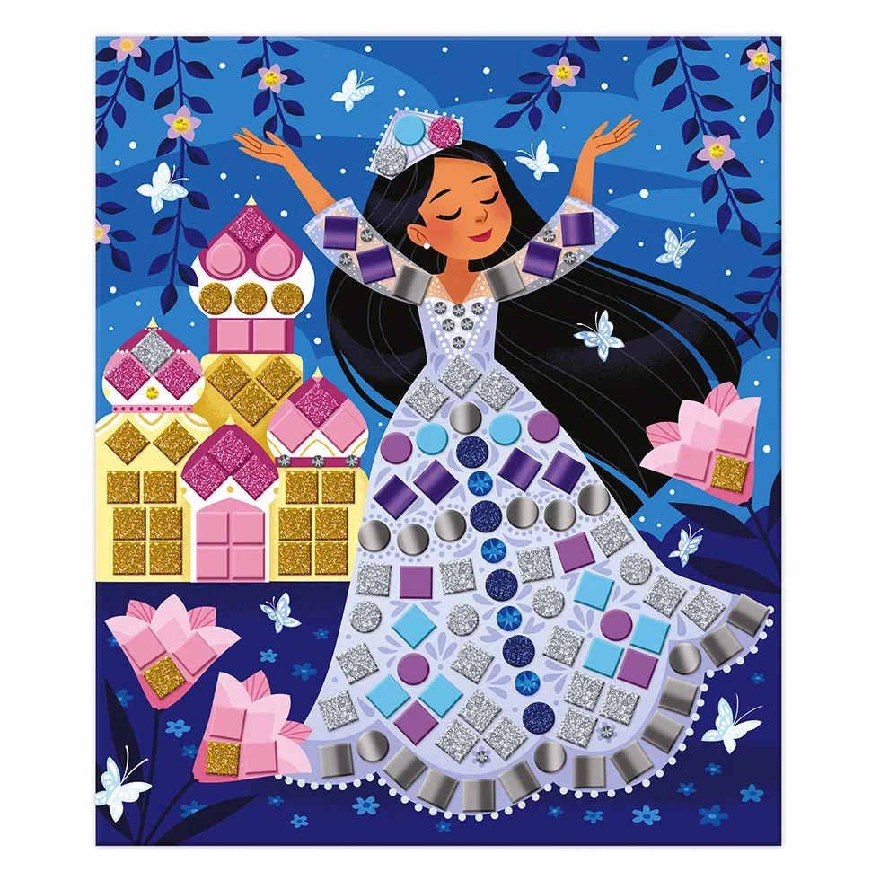 Janod - Princesses and Fairies Mosaics Set - Les Ateliers Du Calme - Kid'S Creative Leisure Kit - Teaches Fine Motor Skills and Concentration - Ages 5 and Up, J07962