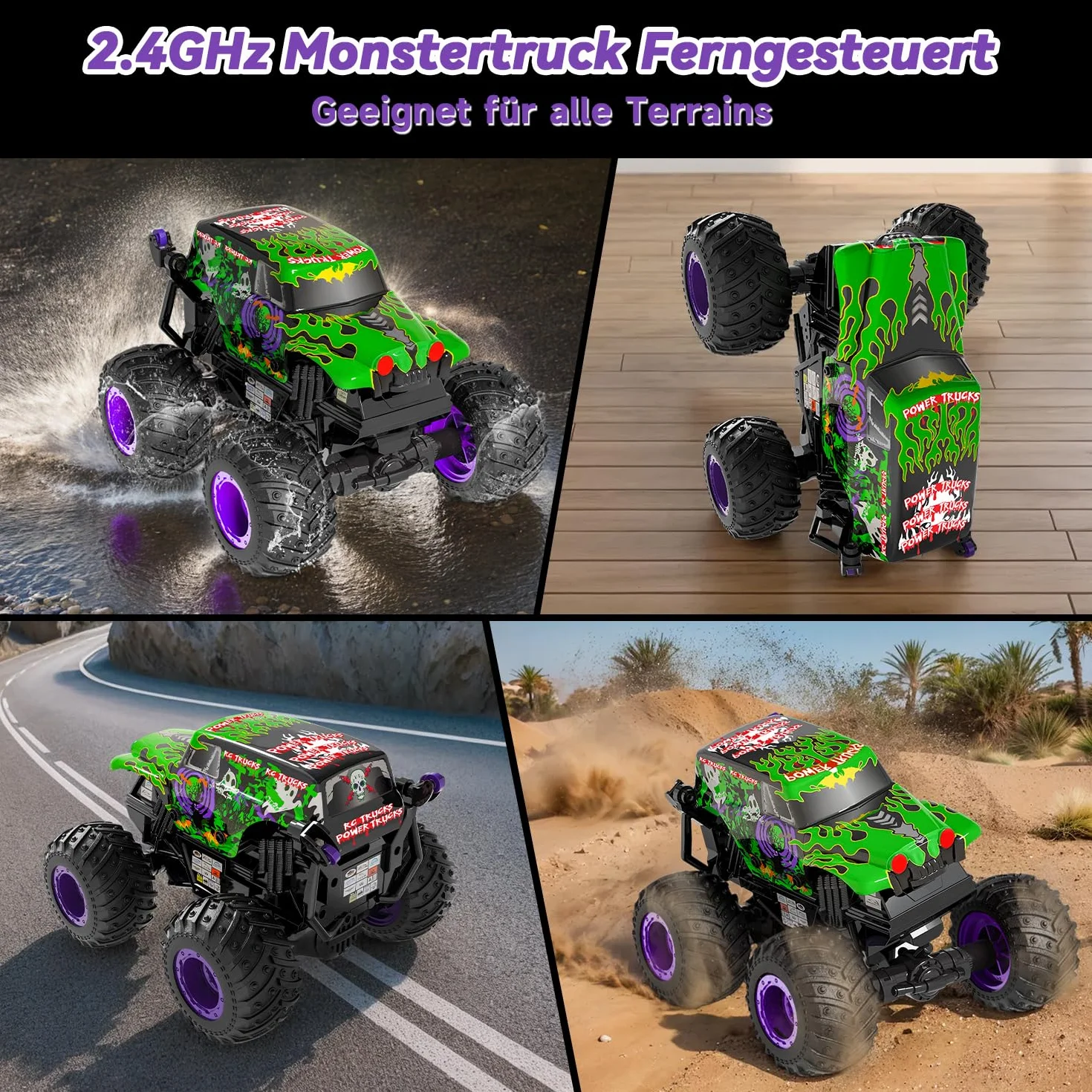 Monster Truck zdalnie sterowany, 20 km/h, Monster Truck ze światłem i muzyką, 2,4 GHz zdalnie sterowany samochód z obrotem 360°, 1/20 Monstertruck z 100 min, 3 4 5 6 7 8 lat chłopiec