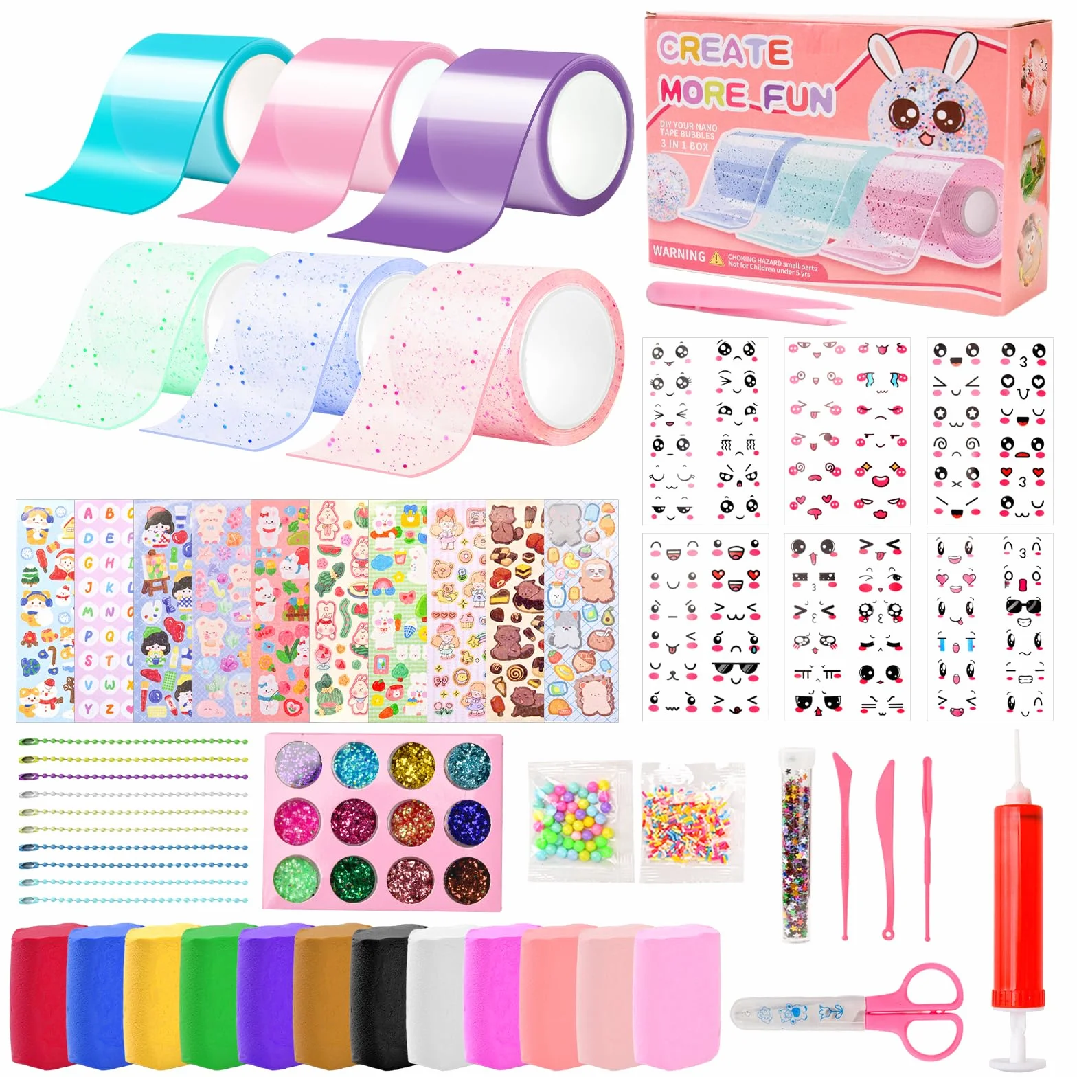 Nano Tape Bubbles, zestaw 65 sztuk, nano taśma dla dzieci z cekinami, zestaw do robienia baniek, zestaw "zrób to sam" dla dziewcząt, chłopców