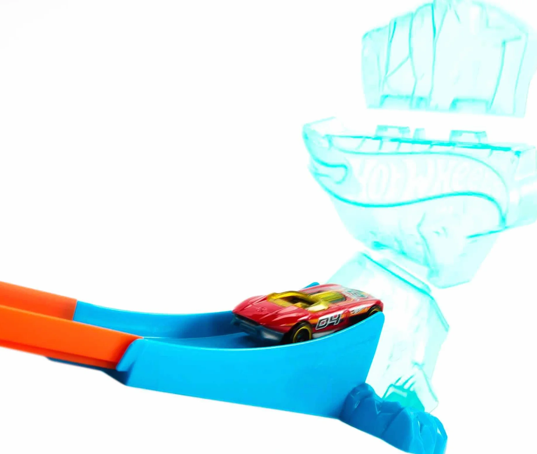 Hot Wheels Track Builder Lodowy tor Zestaw z 1 pojazdem Hot Wheels, motywem lodu, 10 elementami toru i w modułowym pudełku. HKX40