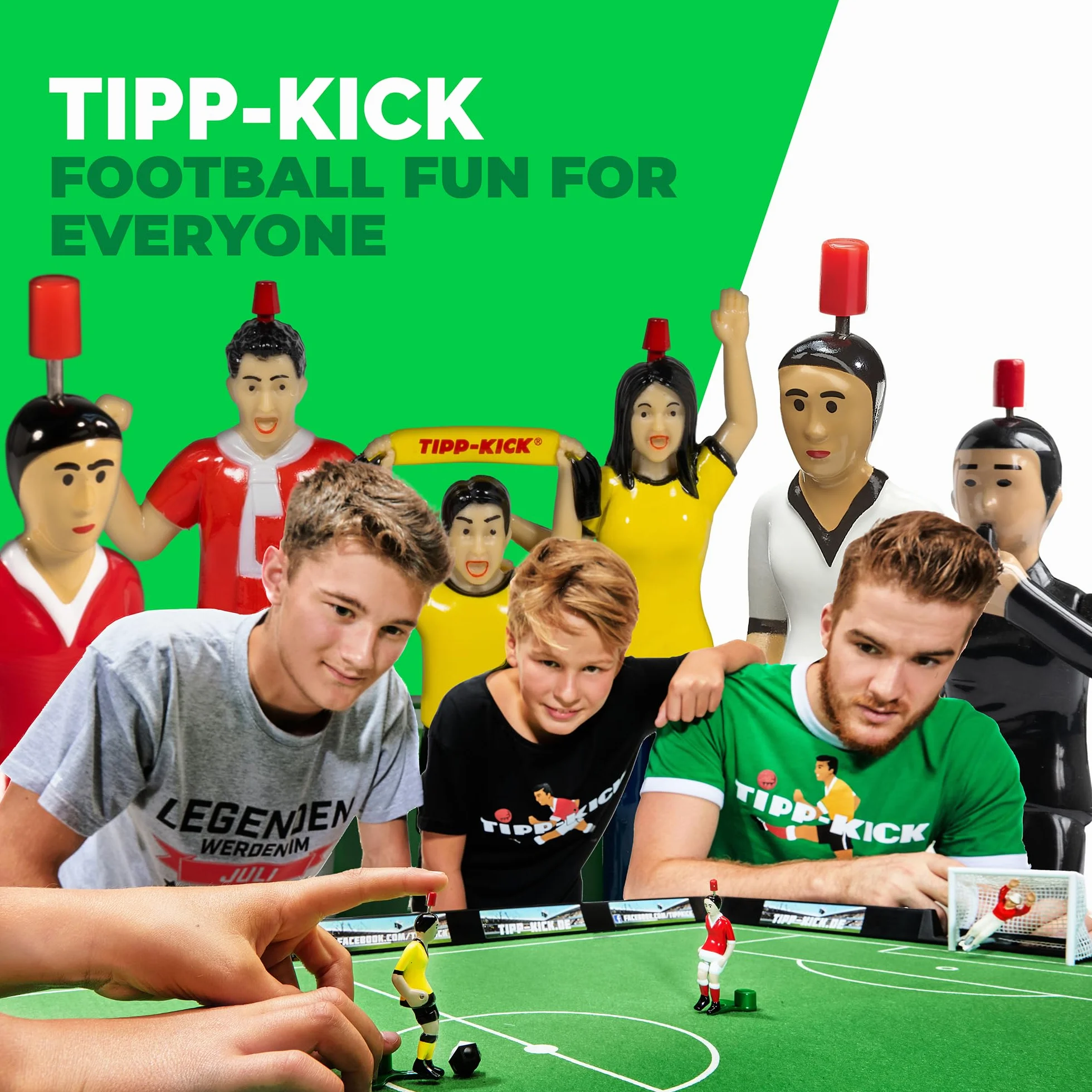 TIPP-KICK Puchar Juniora z deską 80 x 56 cm – zestaw gotowy do gry z 2 graczami, 2 x bramkarzem, 2 x plastikowa bramka, 2 x piłka I filcowe boisko do gry