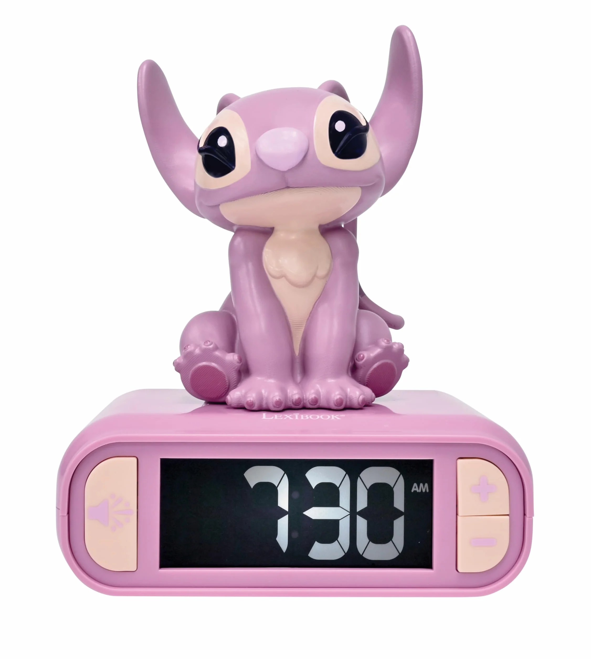 Lexibook, Disney Stitch, Budzik z Lampką Nocną Angel, Dźwięki i Melodie, Podświetlany Ekran LCD, LuminoUS, Drzemka, Różowy, RL800D1