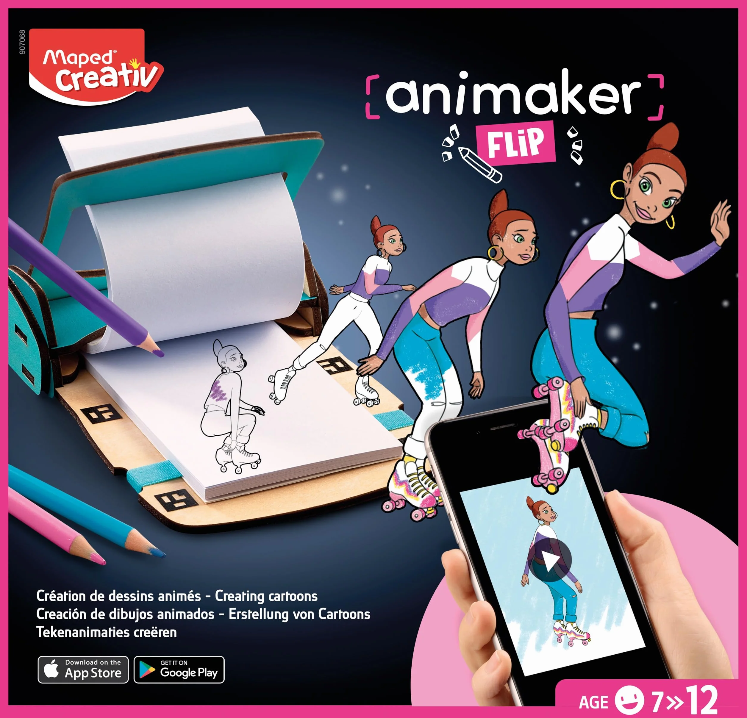 Maped Creativ - Animaker Flip Poetic - Tworzenie rysunków - Kompletny zestaw z notatnikiem i pomocnikiem do tworzenia Flipbooka + ołówkami i akcesoriami Dostęp do aplikacji Animaker - od 7 lat