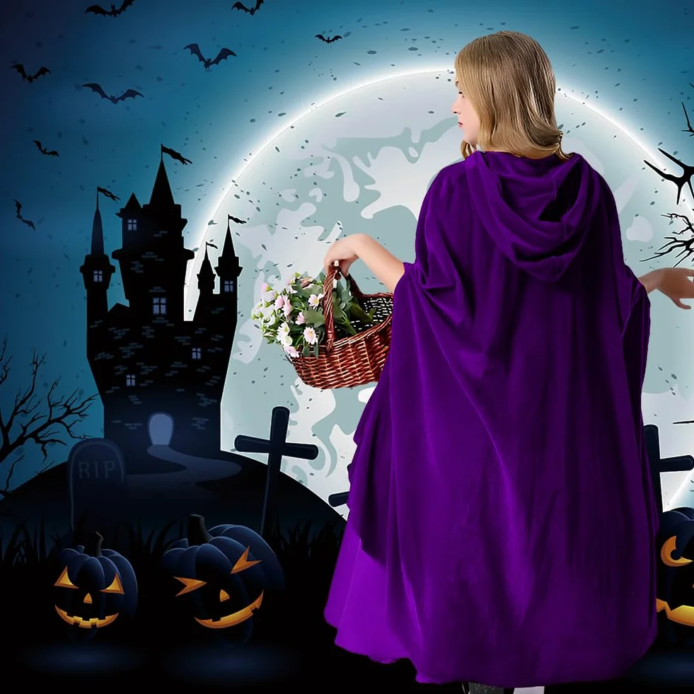 AOOWU kostium Halloween dla dzieci peleryna z kapturem czarownica wampir