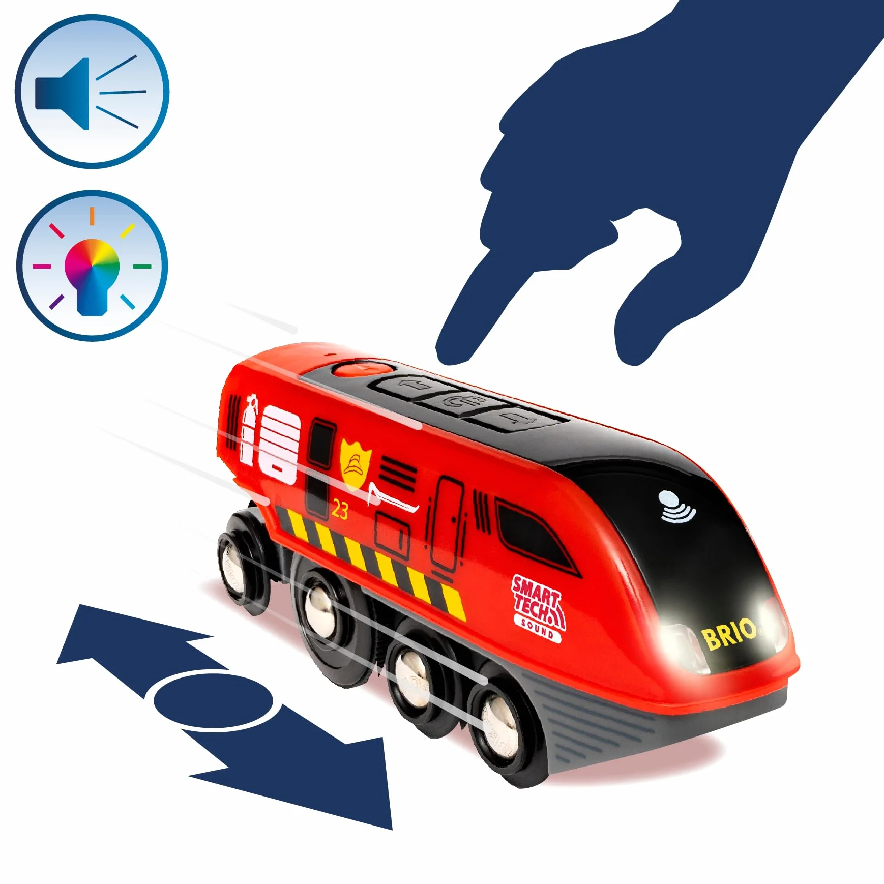 BRIO World – 36004 Smart Tech Sound Feuerwehreinsatz-Rettungsset | 41-teiliges Feuerwehrset mit batteriebetriebener Spielzeuglok für Kinder ab 3 Jahren