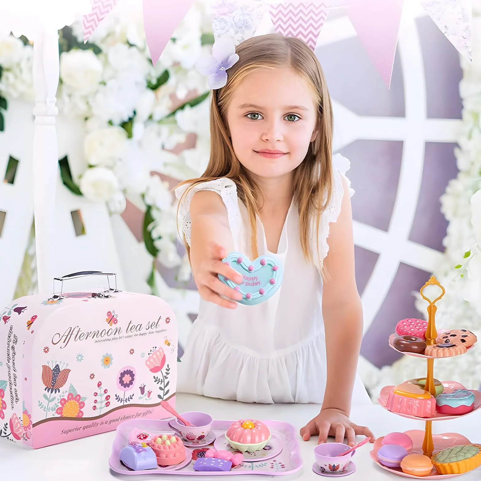 48 sztuk Zestaw do herbaty dla dzieci, zastawa stołowa dla lalek Zestaw kuchenny dla dzieci z blaszanym czajnikiem, Kitchen Tea Party, zabawkami dla dziewczynek 3 4 5 6 7 lat