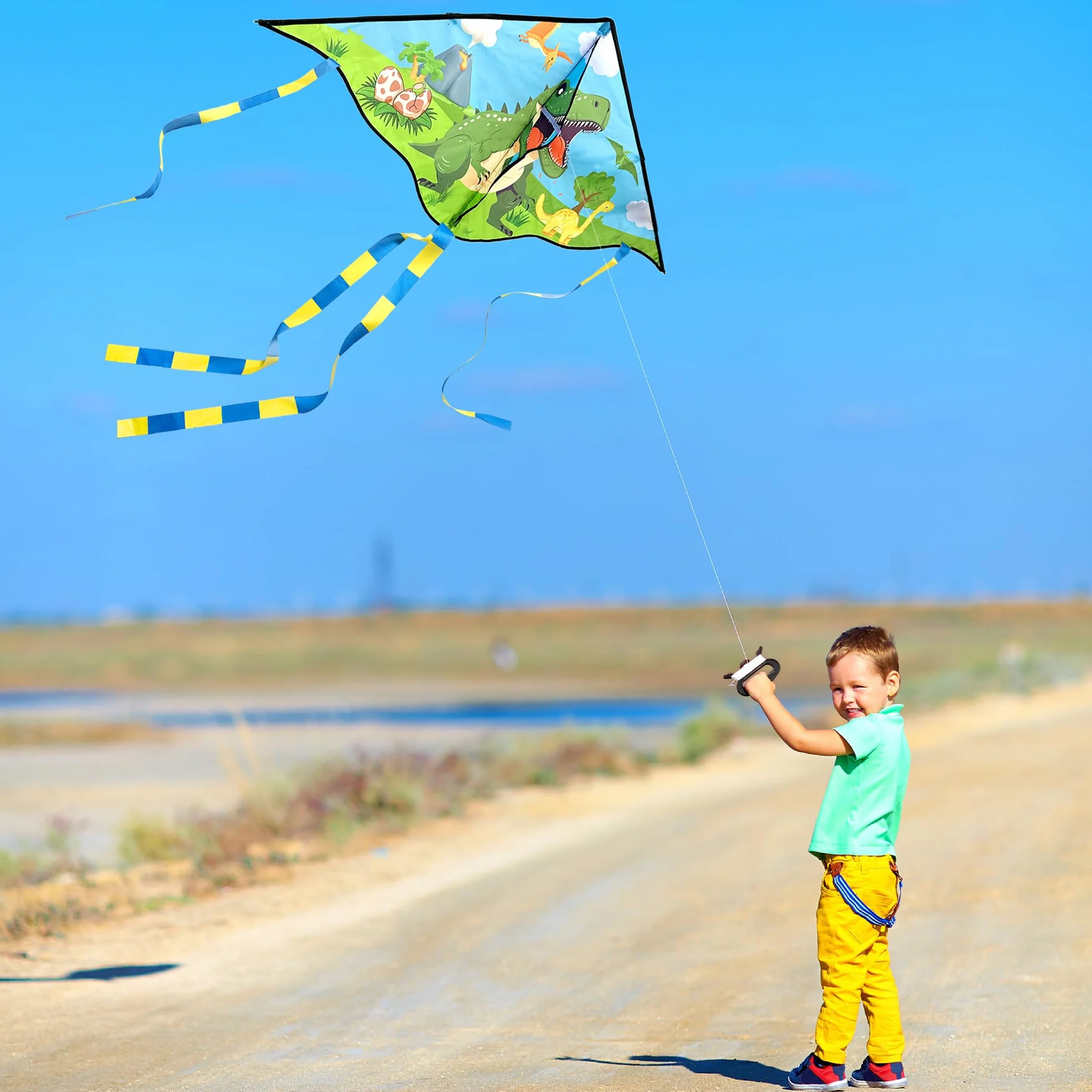 Lubibi Latawce dla dzieci, 2-pak latawiec jednorożec i latawiec dinozaur dla dzieci, idealny latawiec dla początkujących, w zestawie sznurek 100 m, gra plażowa na świeżym powietrzu dla dzieci i