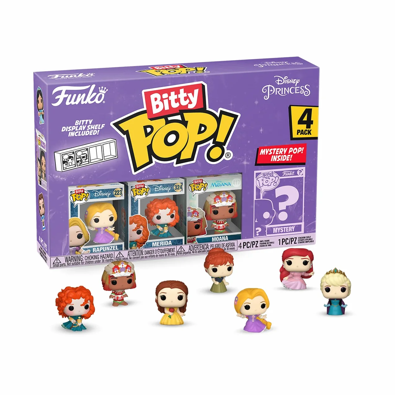 Funko Bitty Pop! Disney Princess - Roszpunka, Merida, Moana i tajemnicza mini-Figurynka z niespodzianką - 2,2 cm do kolekcjonowania - półka do układania w stos w zestawie - pomysł na prezent,