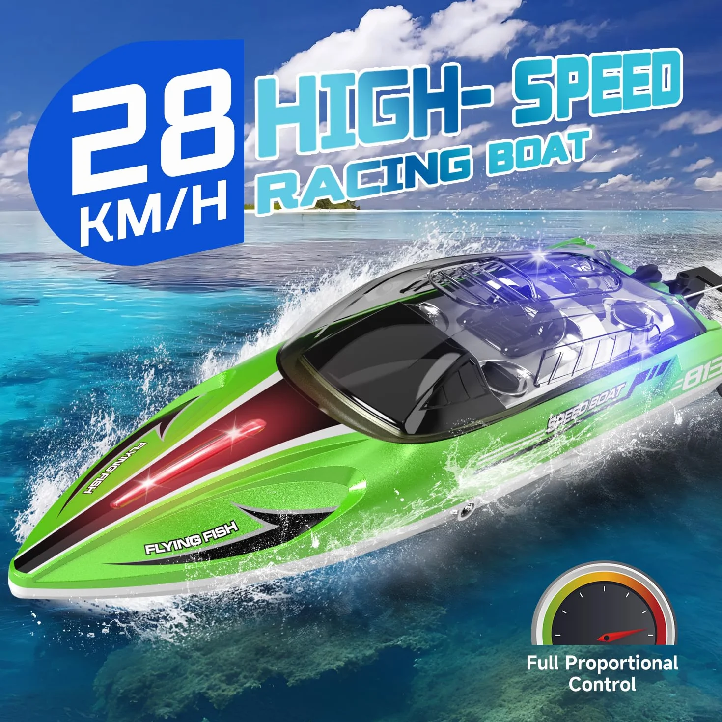 PENGBU RC Zdalnie sterowana łódź od 6 do 8 lat, 1:16 RC Boot zdalnie sterowana 28 km/h, Speedboot z pilotem zdalnego sterowania, dla dzieci od 6 do 8 lat, zabawka basenowa z 2 akumulatorami, podwójna