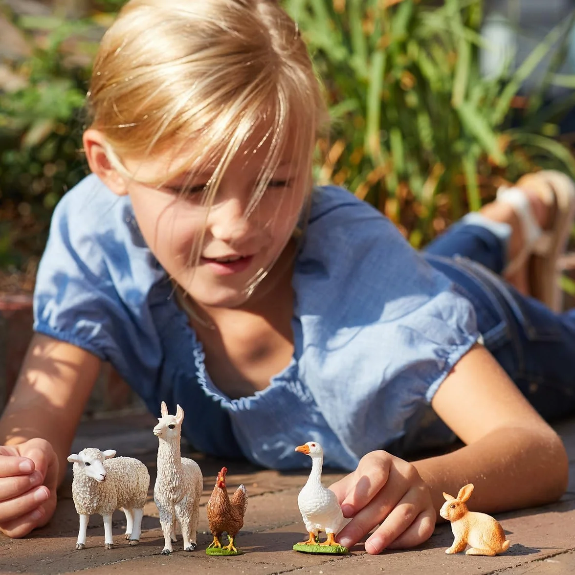 schleich FARM WORLD | Zestaw zwierząt z farmy 77536 z królikiem, gęsią, kurą, owcą i lamą | zabawka farmerska od 3 lat | szczegółowy zestaw 5-częściowy | tylko w Amazon