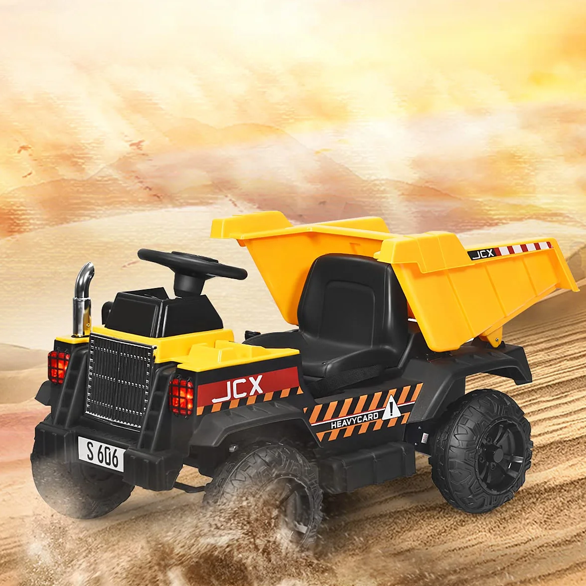 COSTWAY Traktor dziecięcy 12 V z elektryczną tylną szuflą, 3-biegowy traktor z pilotem zdalnego sterowania 2,4 G, oświetleniem, muzyką i radiem, traktor elektryczny 3-5 km/h dla dzieci w wieku 3-8 lat