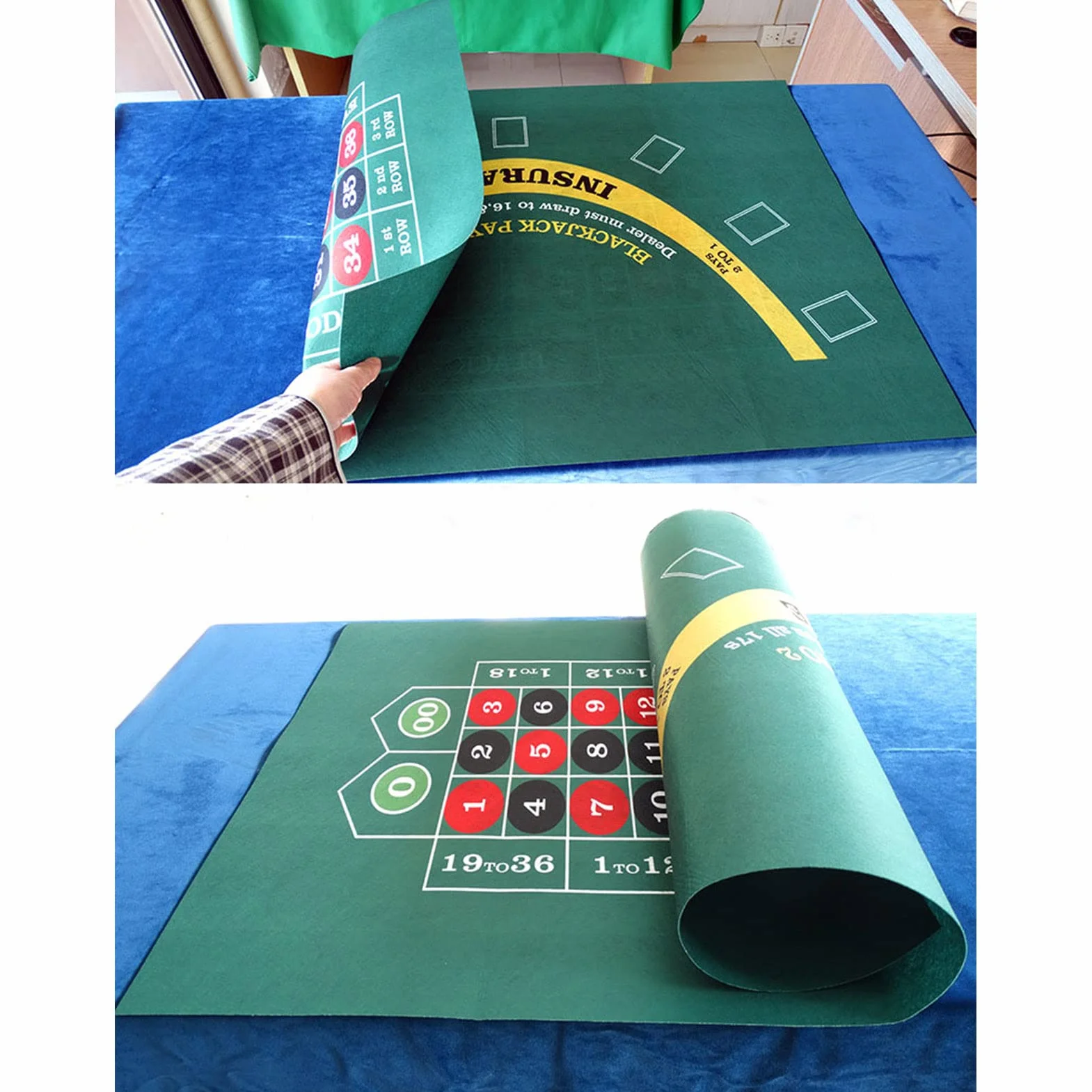 Mata do pokera - dwustronna mata na stół - filcowa ruletka plan gry czarny jack - profesjonalny tablet kasyno poker - na imprezę tematyczną Texas Holdem Poker i Blackjack - 60x90cm