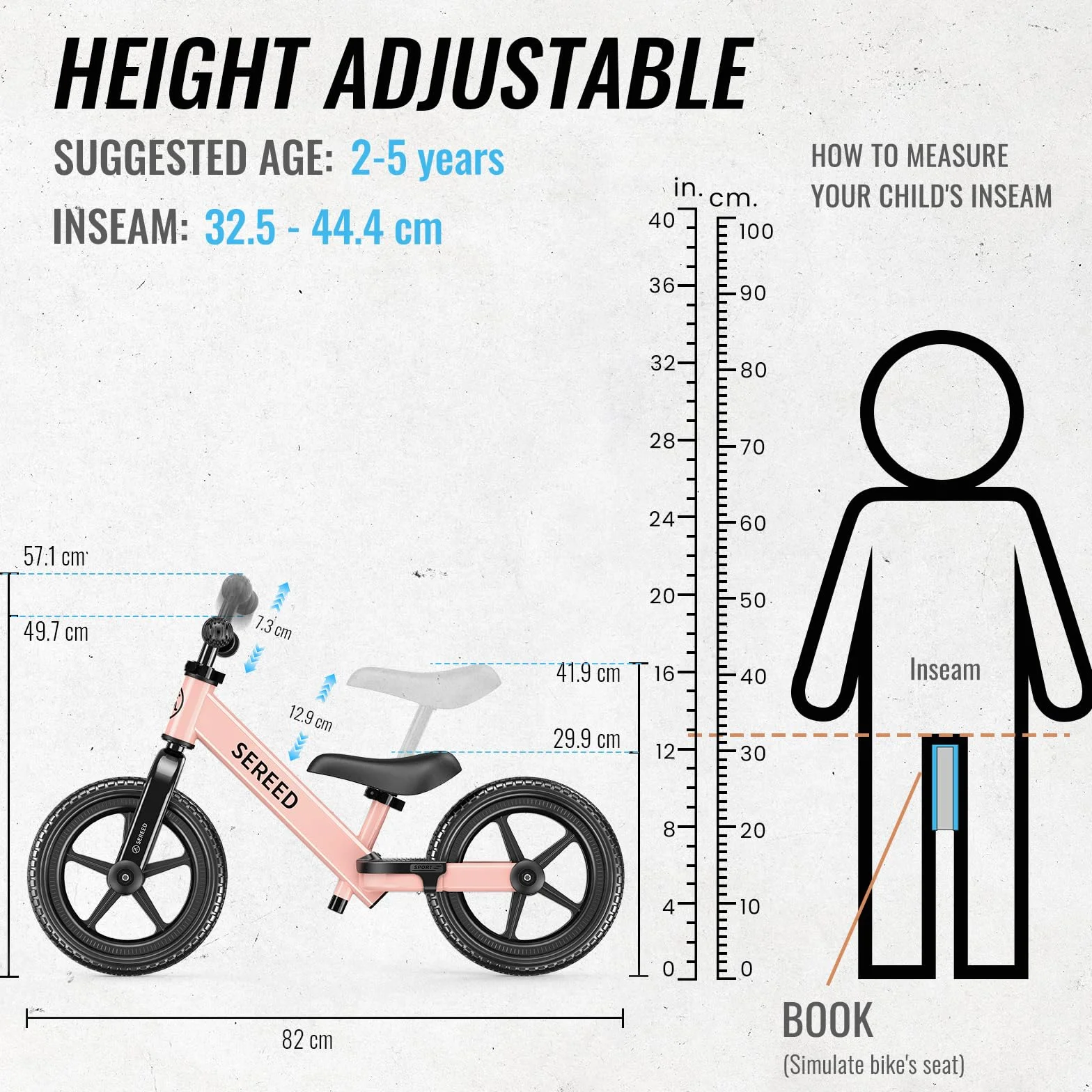 SEREED Rowerek biegowy dla dzieci od 2 lat, zabawka dla dzieci w wieku 2-5 lat, regulacja bez użycia narzędzi, prezent dla 2-3 chłopców i dziewczynek, indywidualny szyld z 3 naklejkami (różowy)