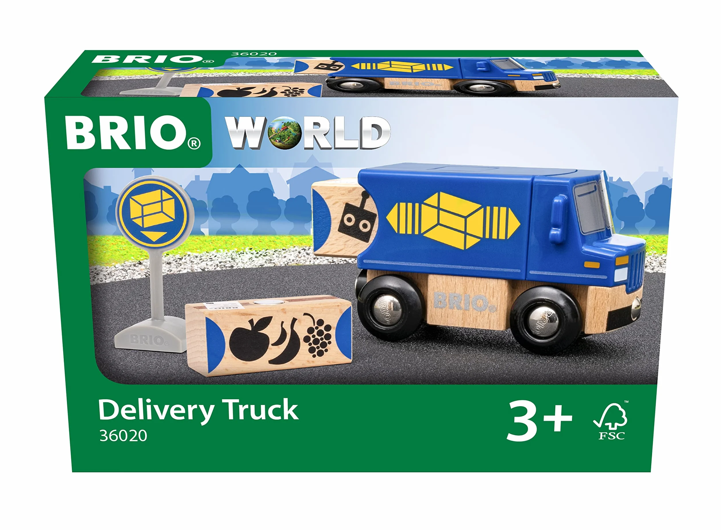 BRIO World 36020 Zustell-Fahrzeug Blauer Liefer-LKW mit zwei magnetischen Holzcontainern für Kinder ab 3 Jahren